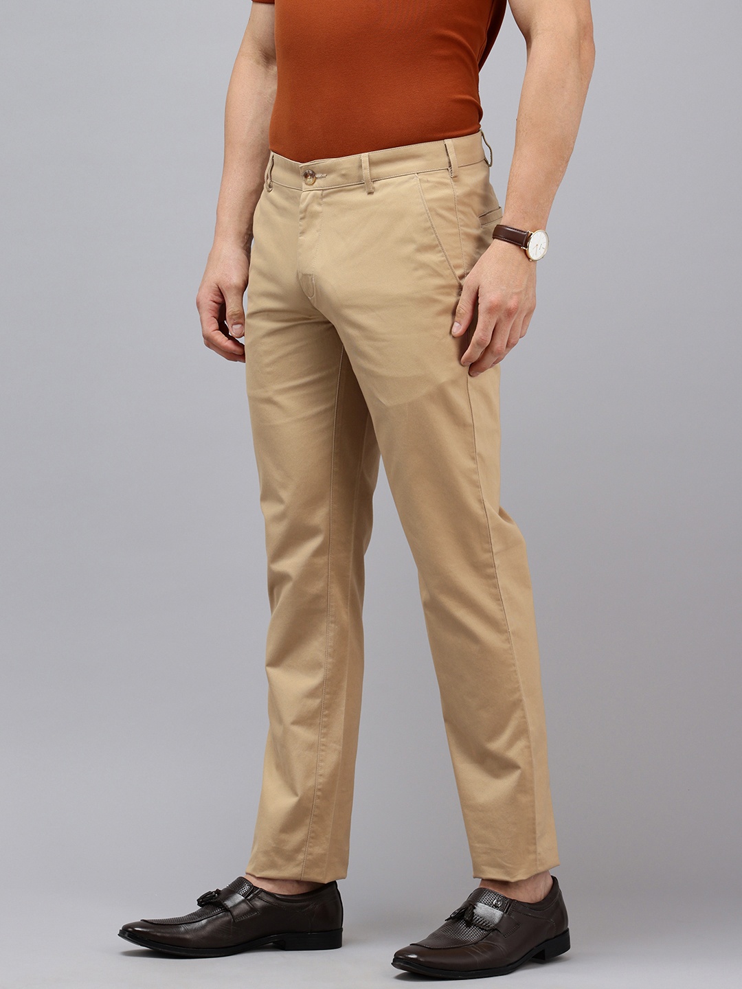 

ColorPlus Men Contemporary Fit Pure Cotton Trousers, Khaki