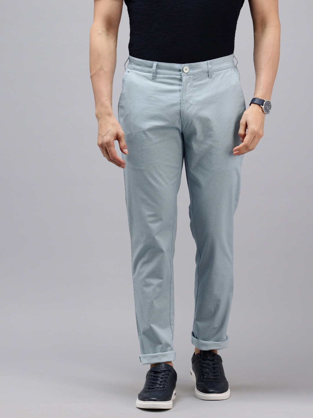 ColorPlus Men Micro Or Ditsy Printed Chinos Trousers, Blue