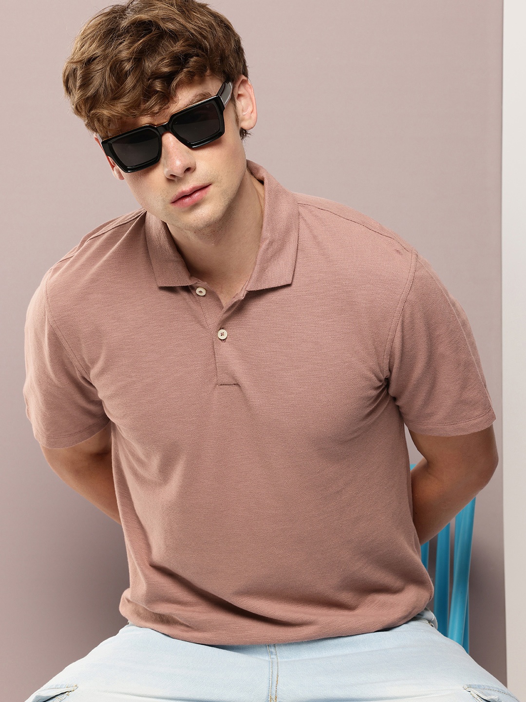 

Kook N Keech Solid Polo Collar Pure Cotton T-shirt, Mauve