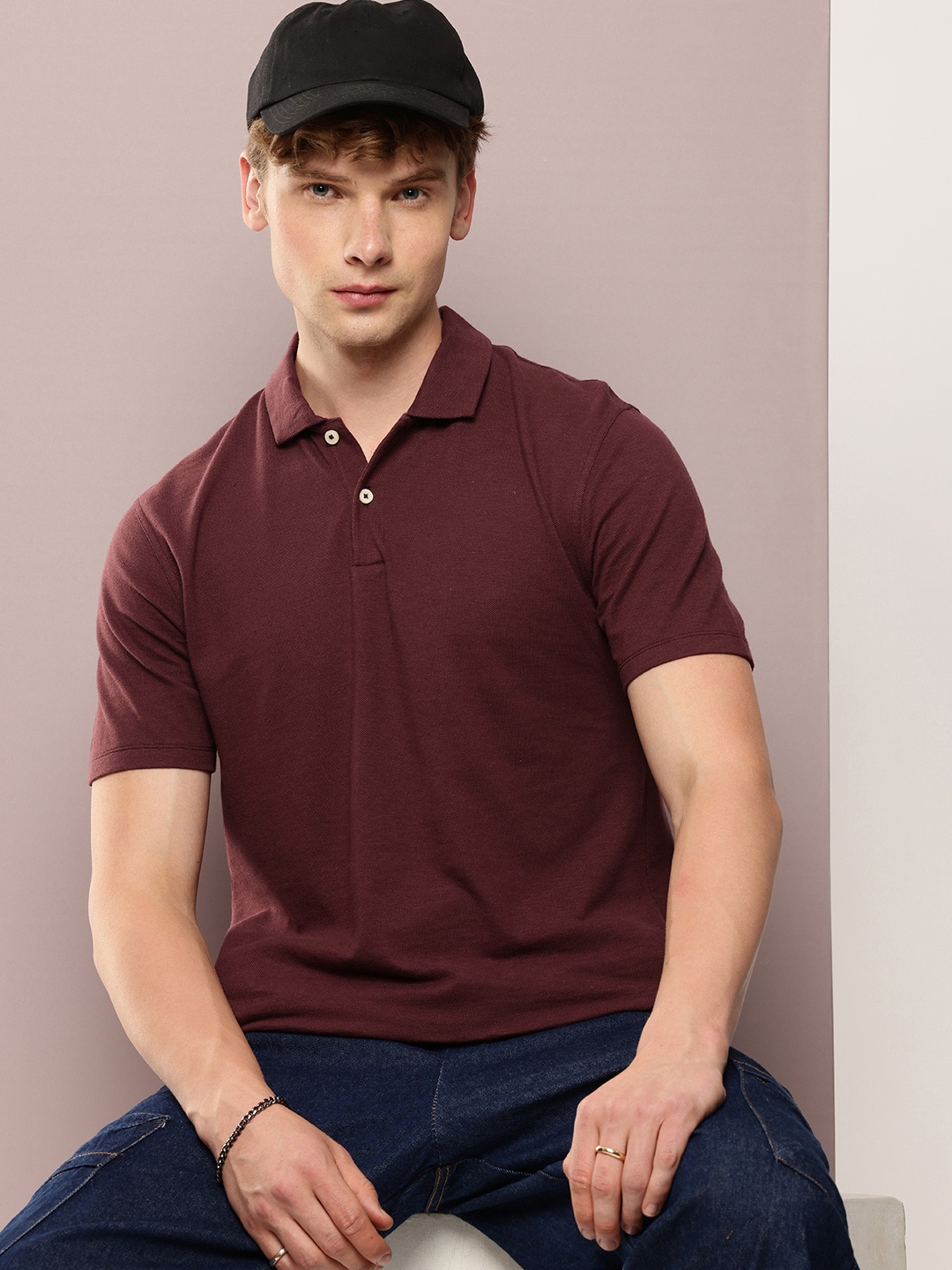 

Kook N Keech Solid Polo Collar Pure Cotton T-shirt, Burgundy