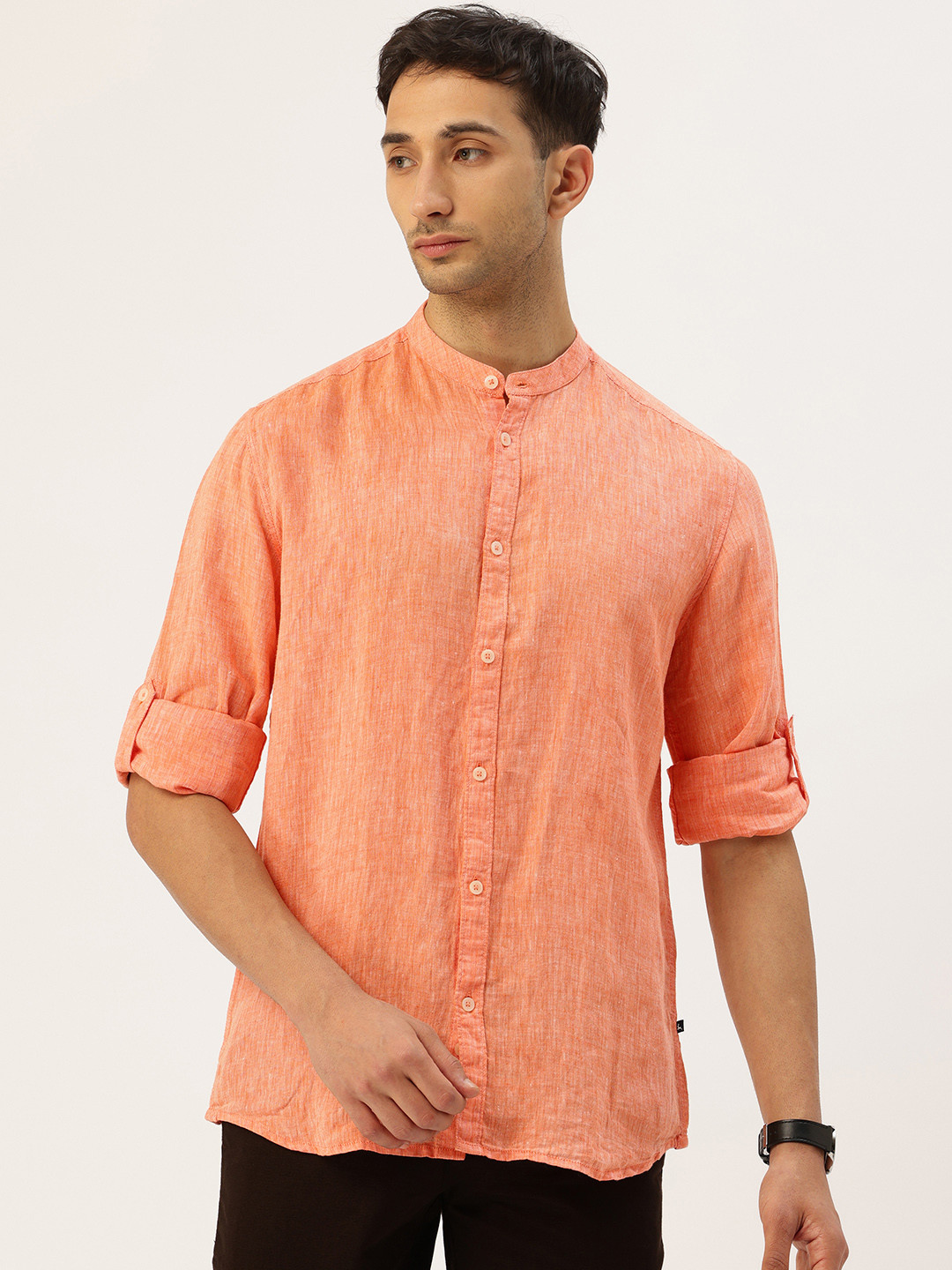 

Parx Pure Linen Slim Fit Opaque Casual Shirt, Orange