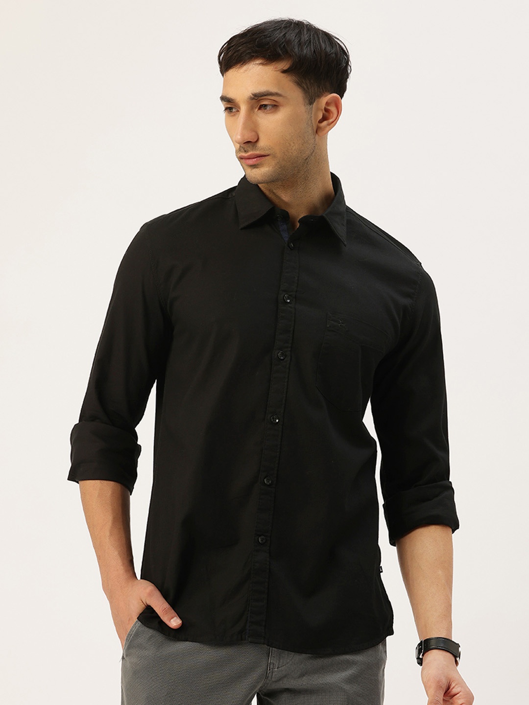 

Parx Slim Fit Opaque Pure Cotton Casual Shirt, Black