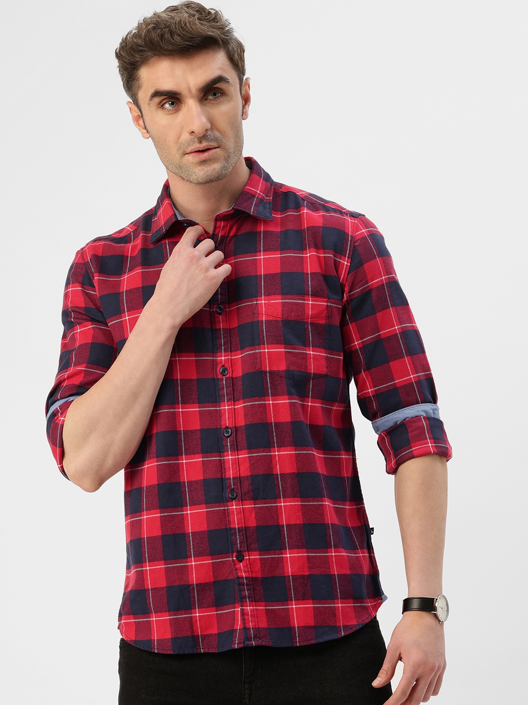 

Parx Pure Cotton Slim Fit Checked Shirt, Red