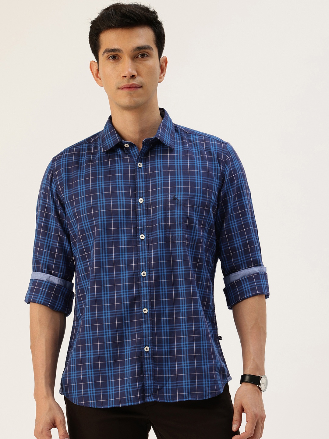 

Parx Slim Fit Checked Casual Shirt, Blue