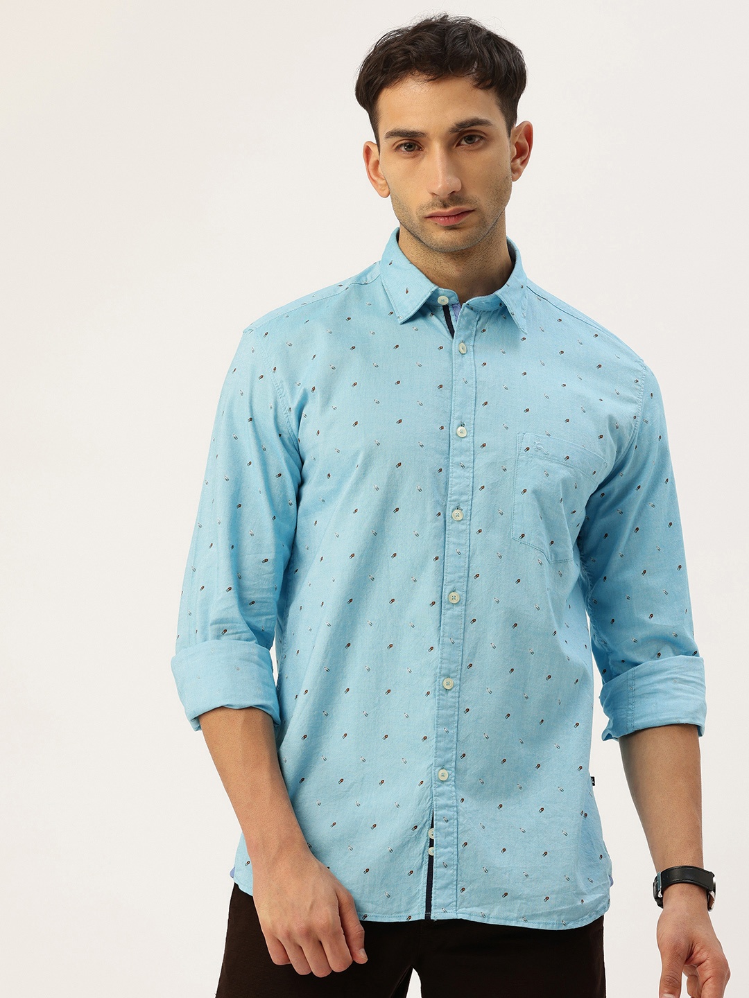 

Parx Pure Cotton Slim Fit Opaque Printed Casual Shirt, Blue