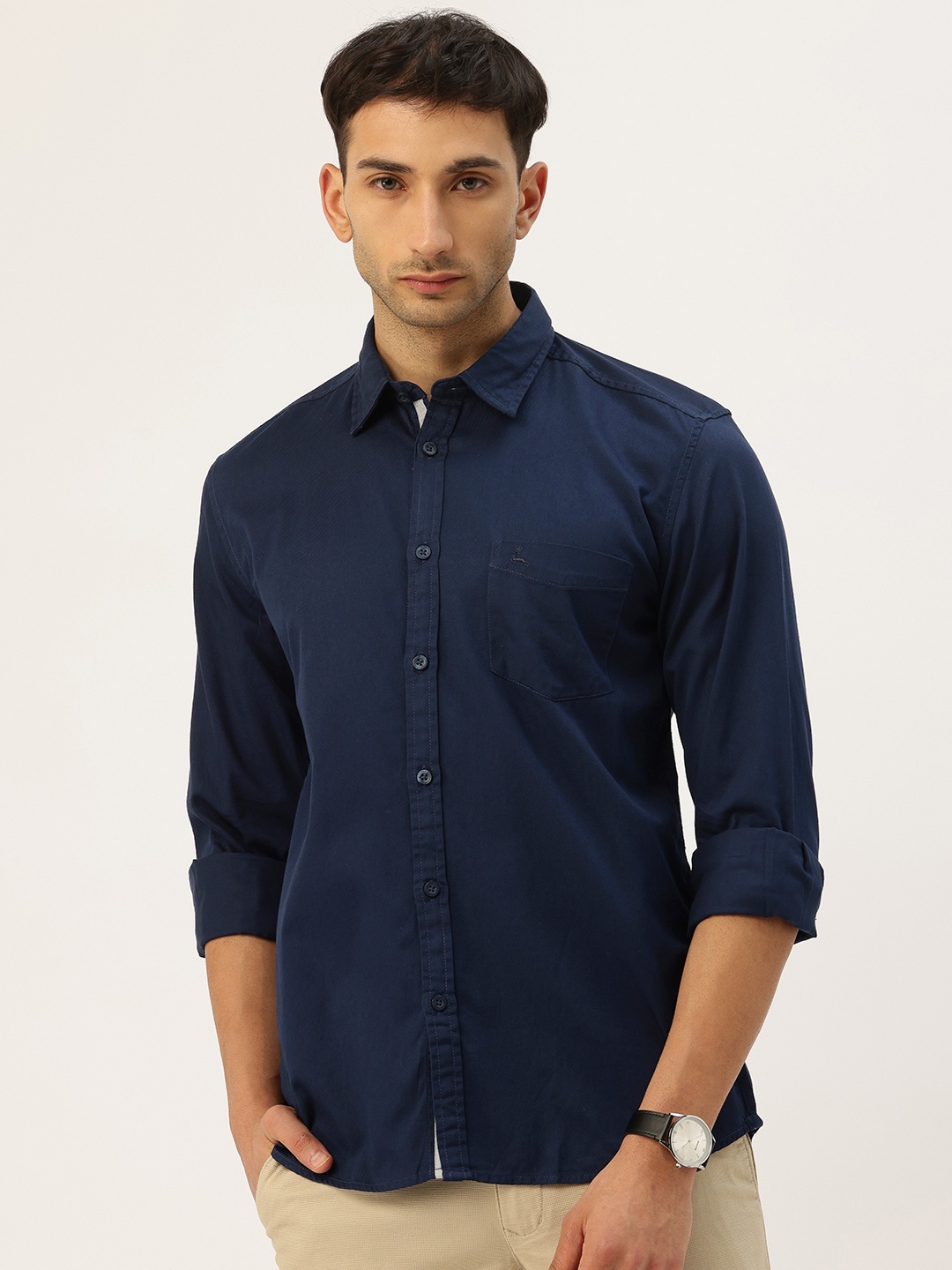 

Parx Pure Cotton Slim Fit Casual Shirt, Navy blue