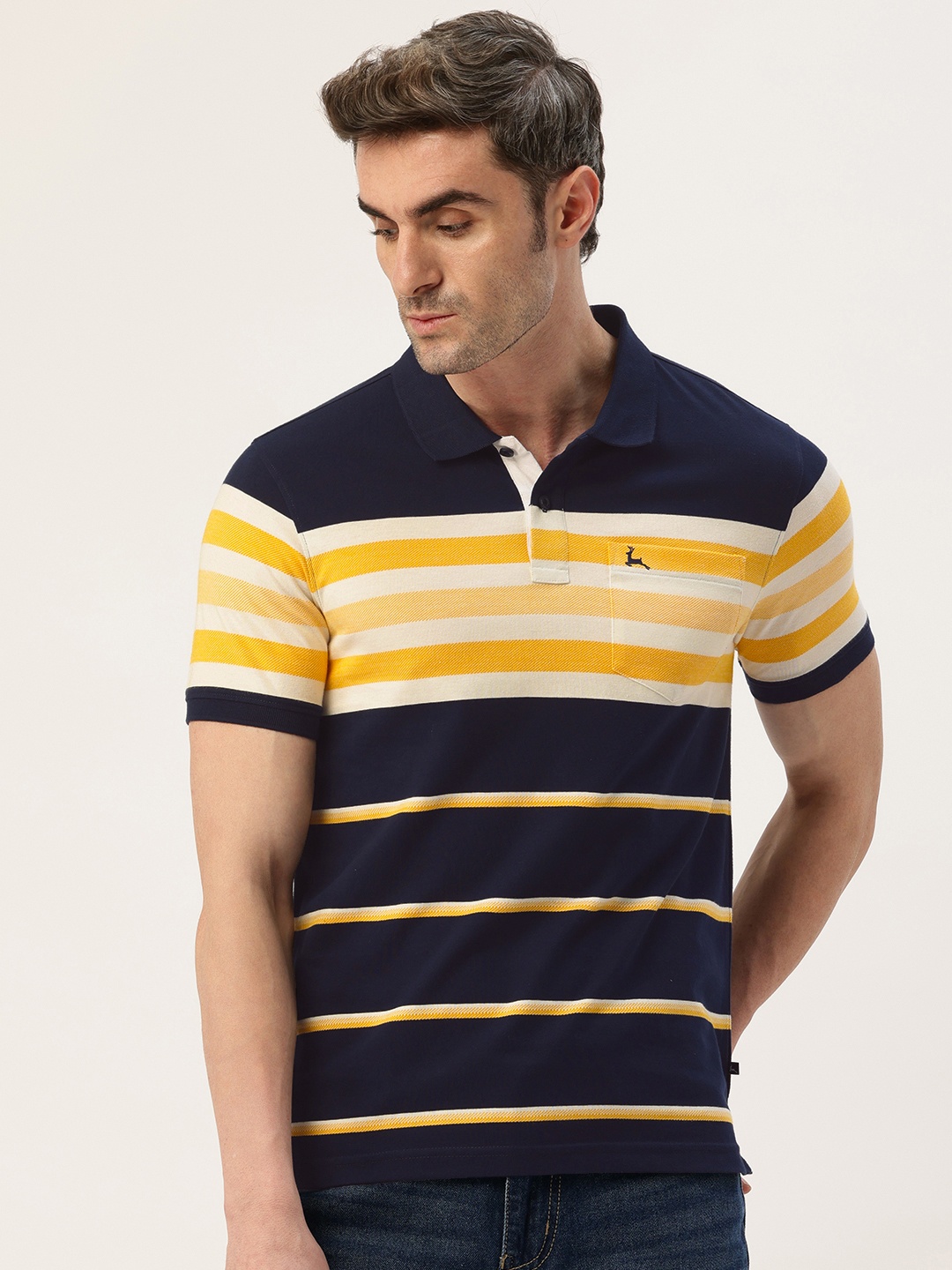 

Parx Striped Polo Collar T-shirt, Navy blue