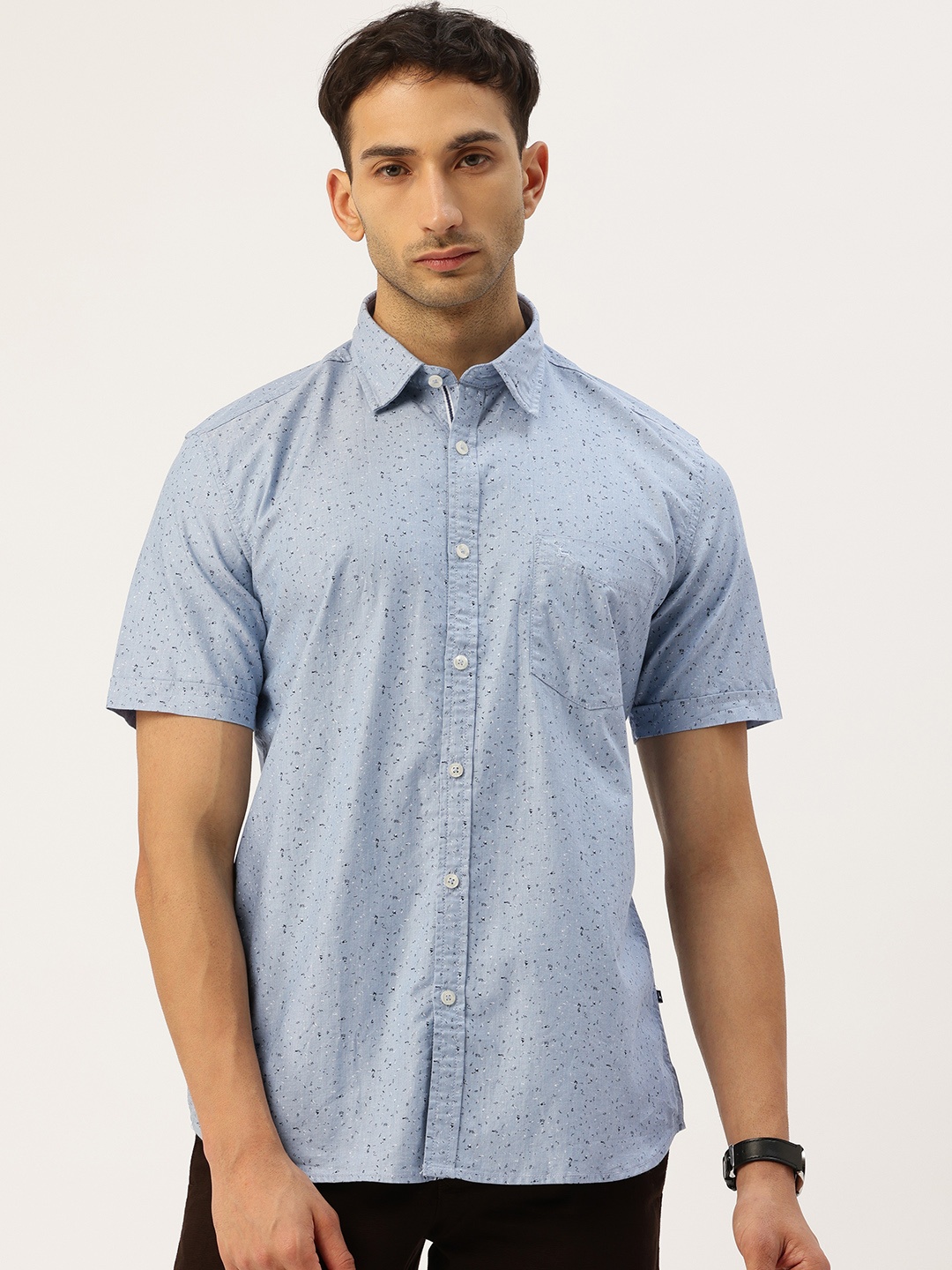 

Parx Pure Cotton Slim Fit Opaque Printed Casual Shirt, Blue