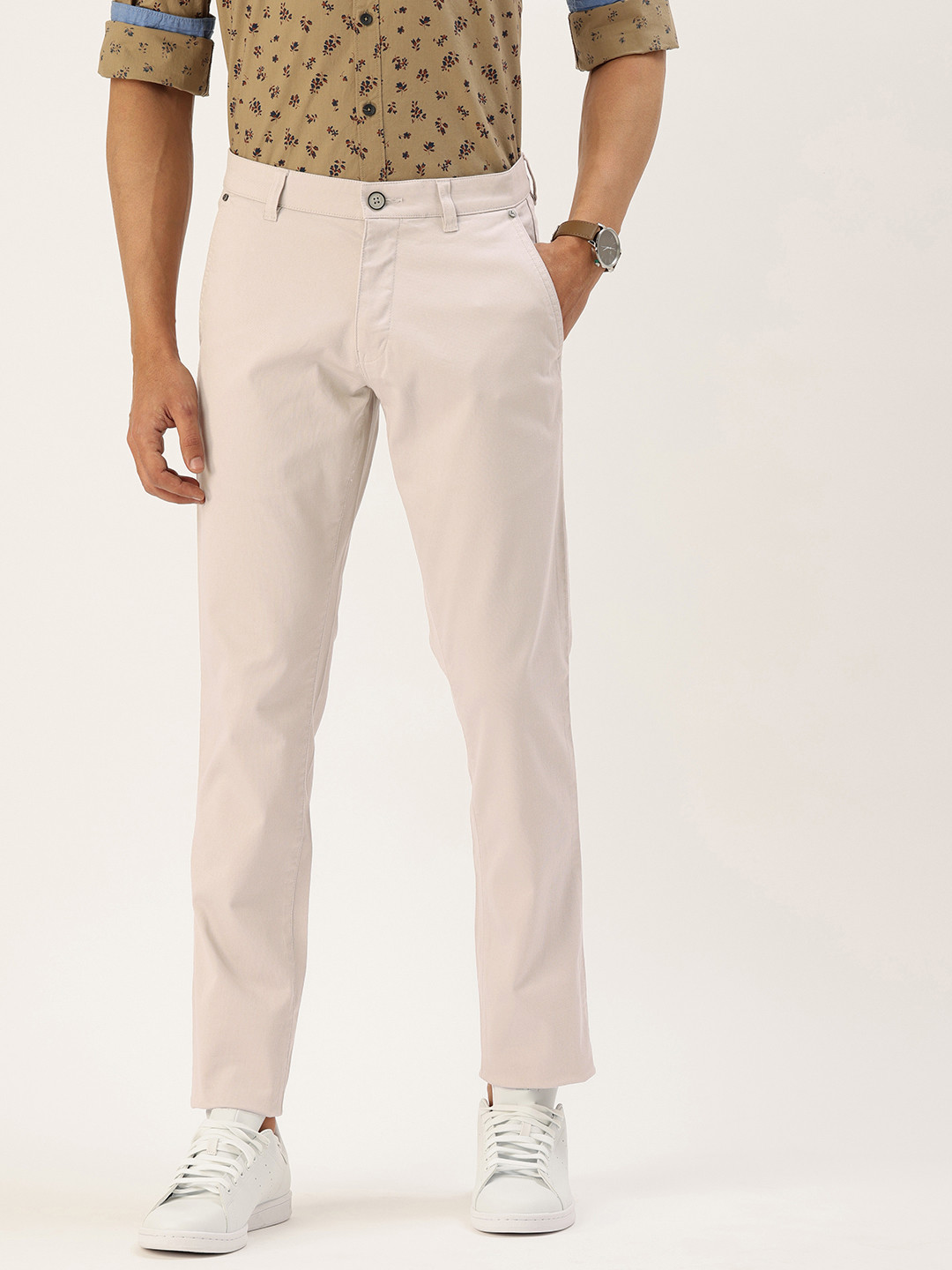 

Parx Men Low-Rise Tapered Fit Chinos Trousers, Grey