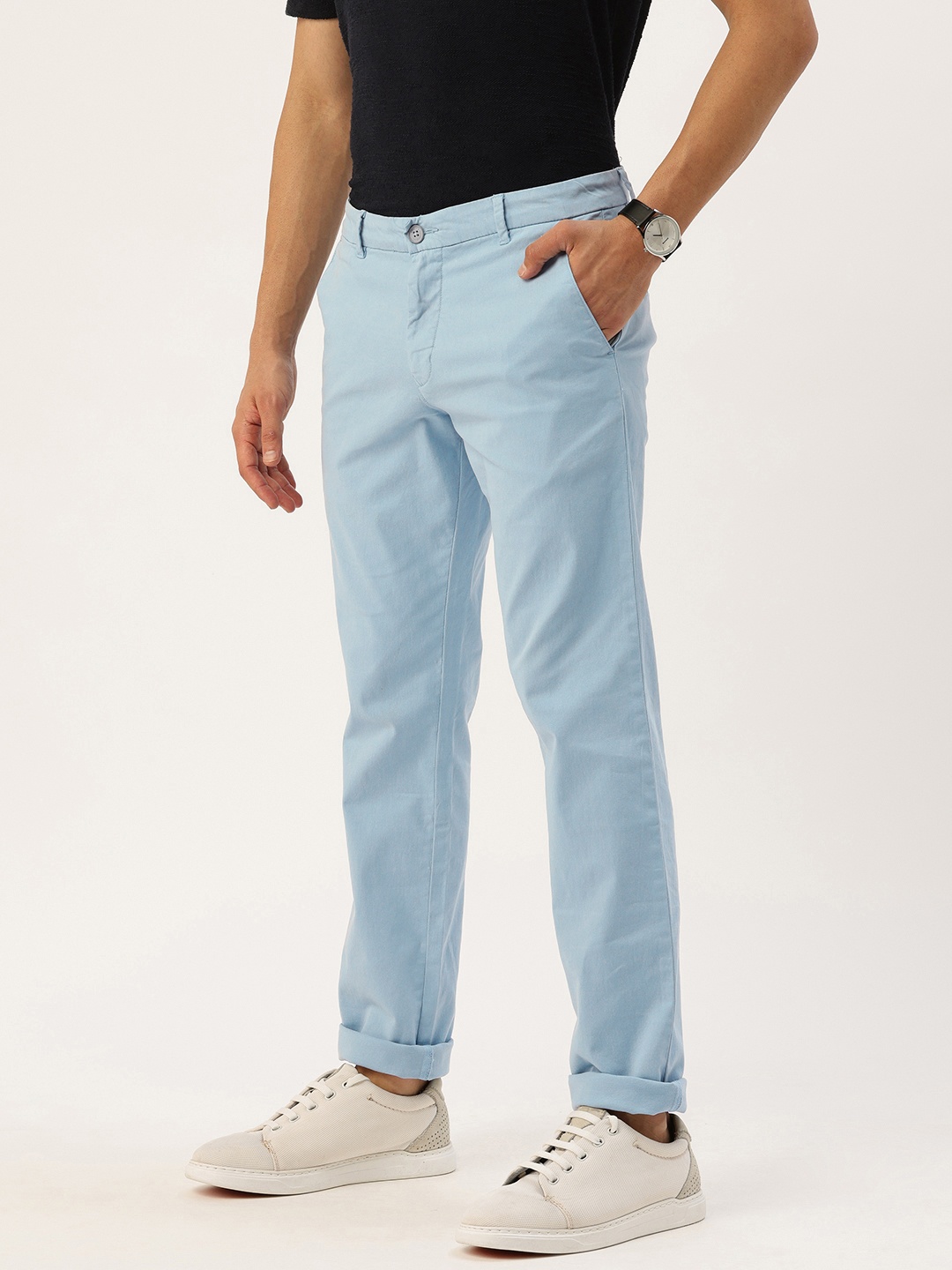 

Parx Men Tapered Fit Casual Trousers, Blue