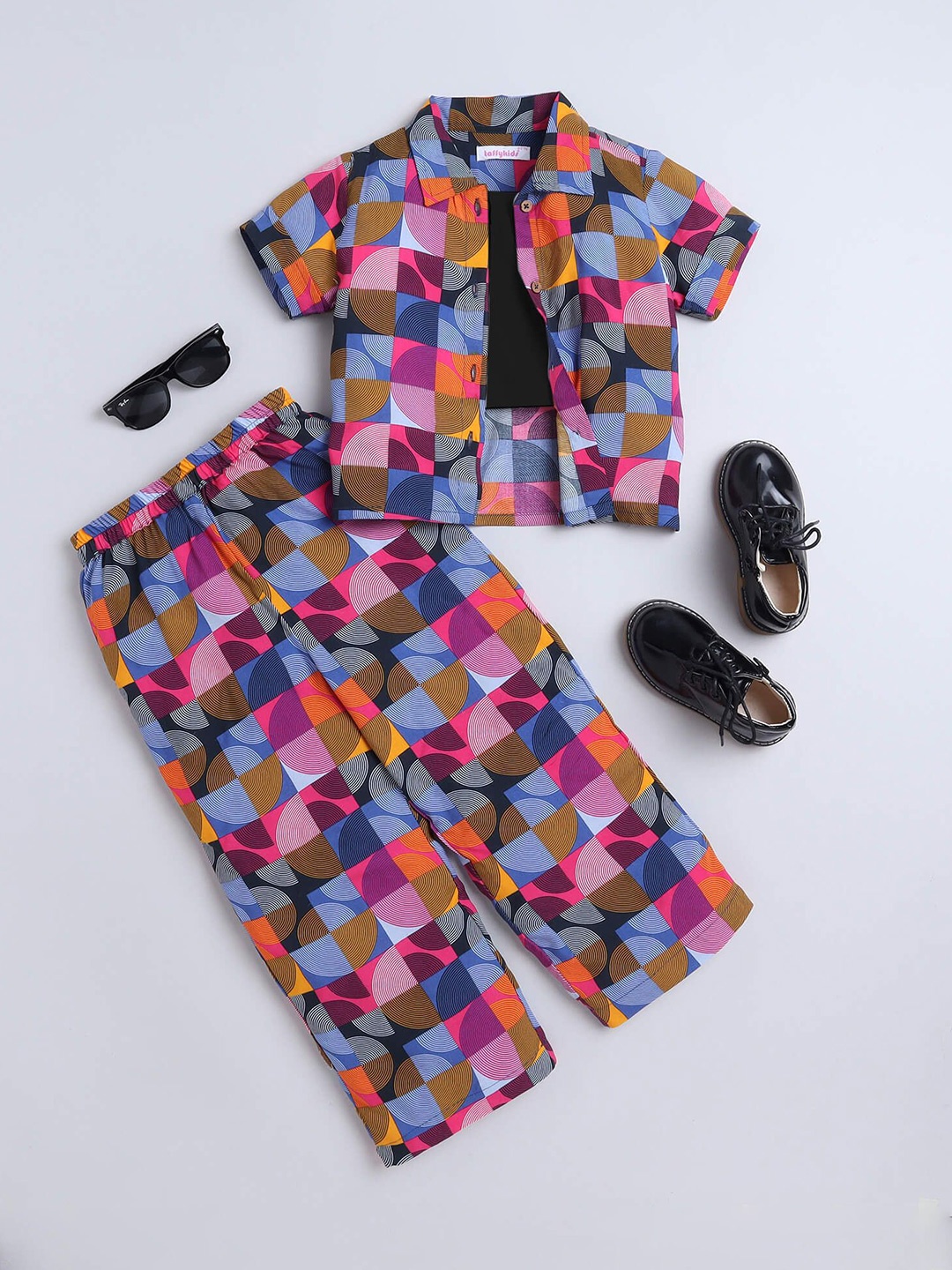 

taffykids Girls Printed Shirt with Trousers, Blue