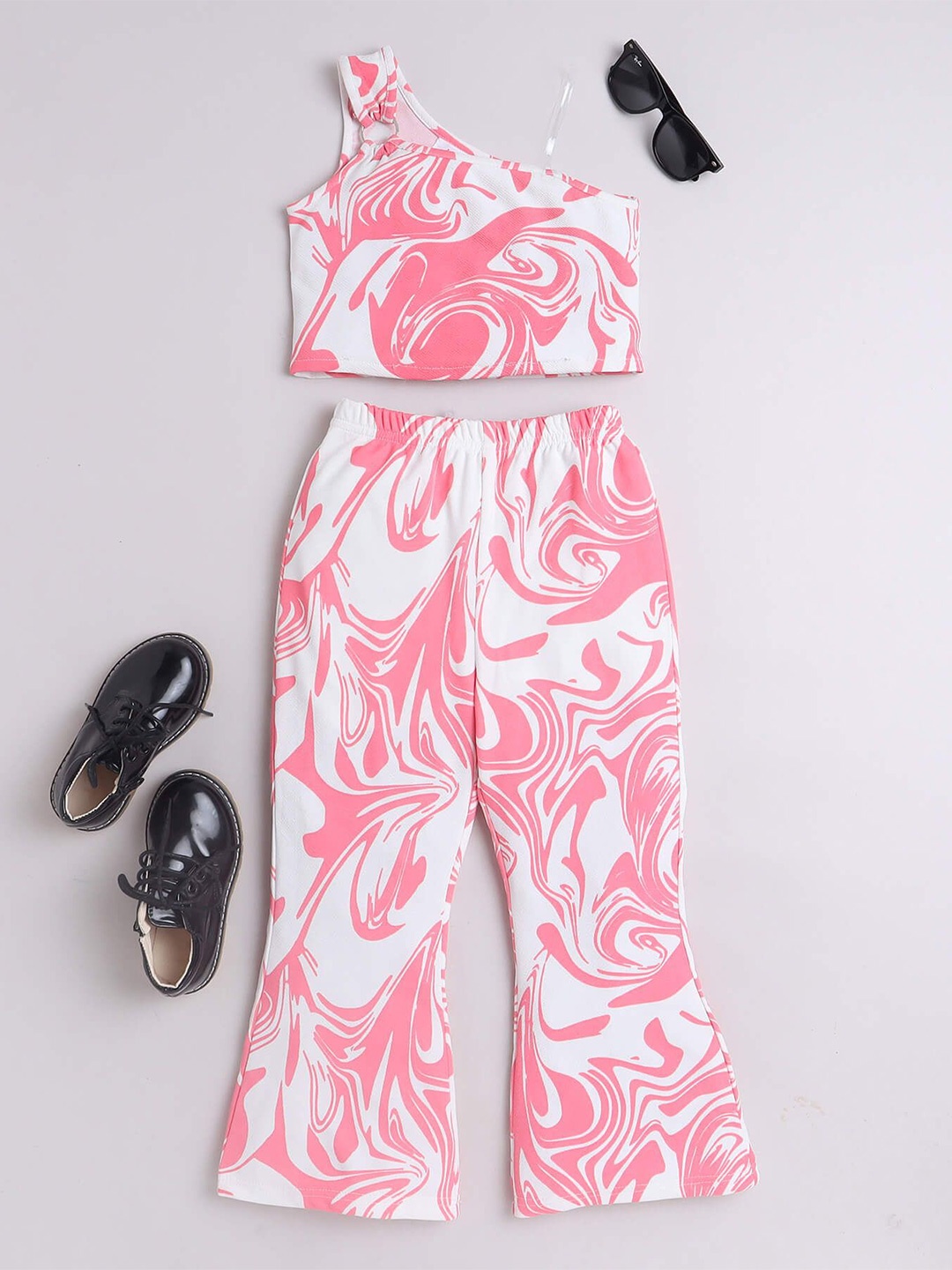 

taffykids Girls Printed Top with Trousers, Pink