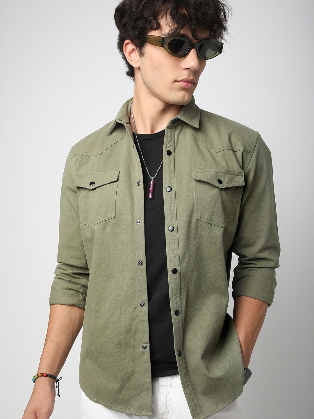 

VASTRADO Men Classic Slim Fit Opaque Casual Shirt, Olive