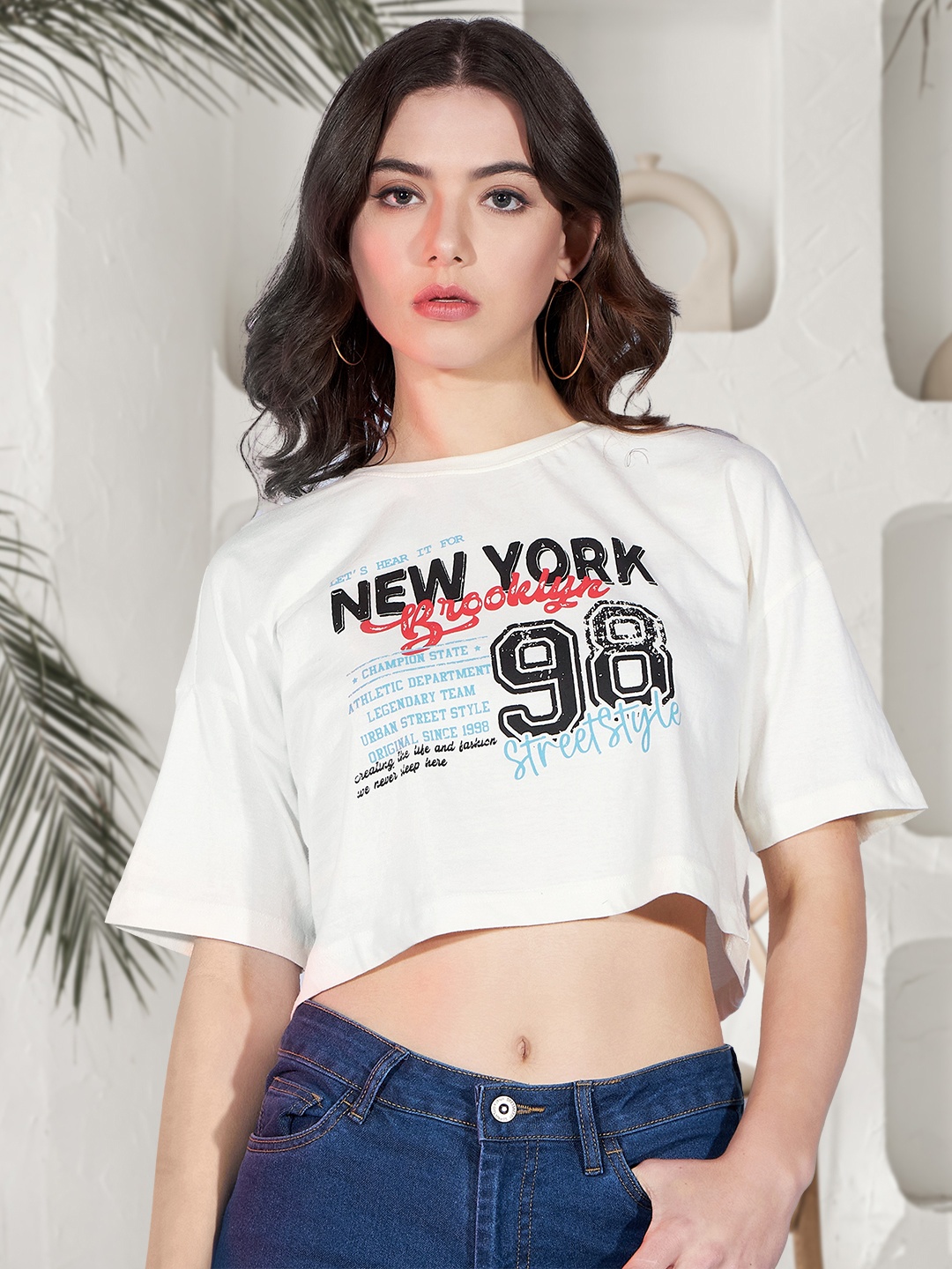 

DressBerry Print Cotton Crop Top, White