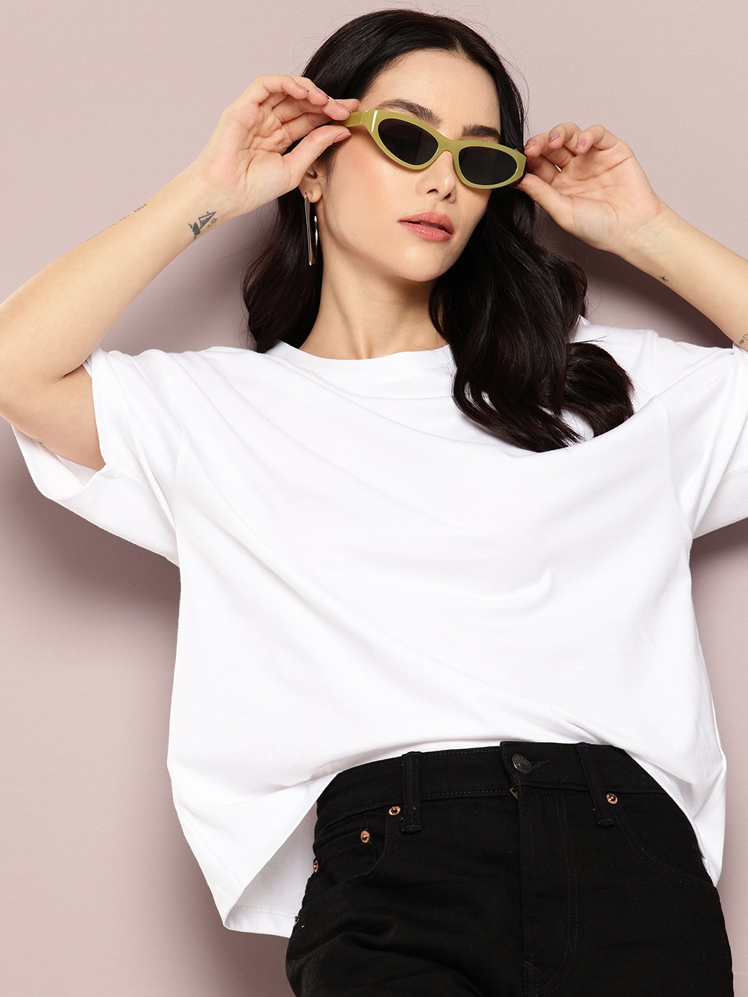 

Kook N Keech Drop-Shoulder Sleeves Oversized Pure Cotton T-shirt, White