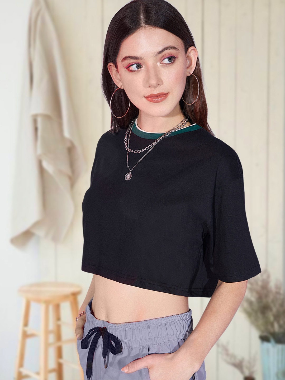 

DressBerry Cotton Crop Top, Black