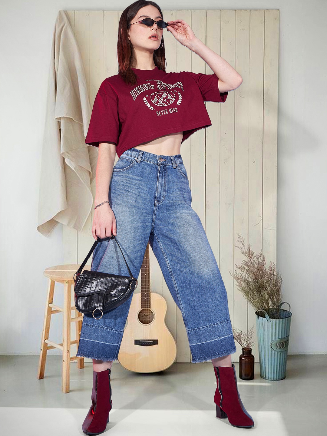 

DressBerry Cotton Crop Top, Maroon