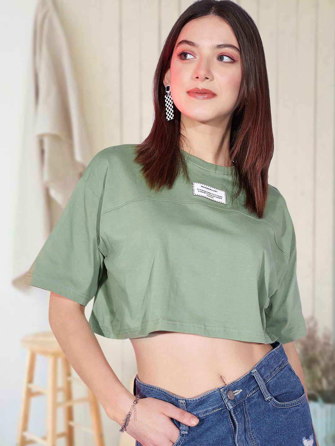 

DressBerry Cotton Crop Top, Green