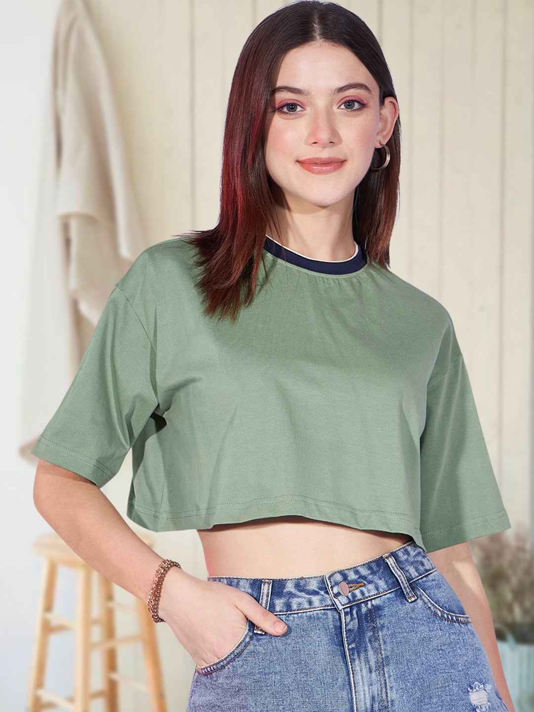 

DressBerry Cotton Crop Top, Green