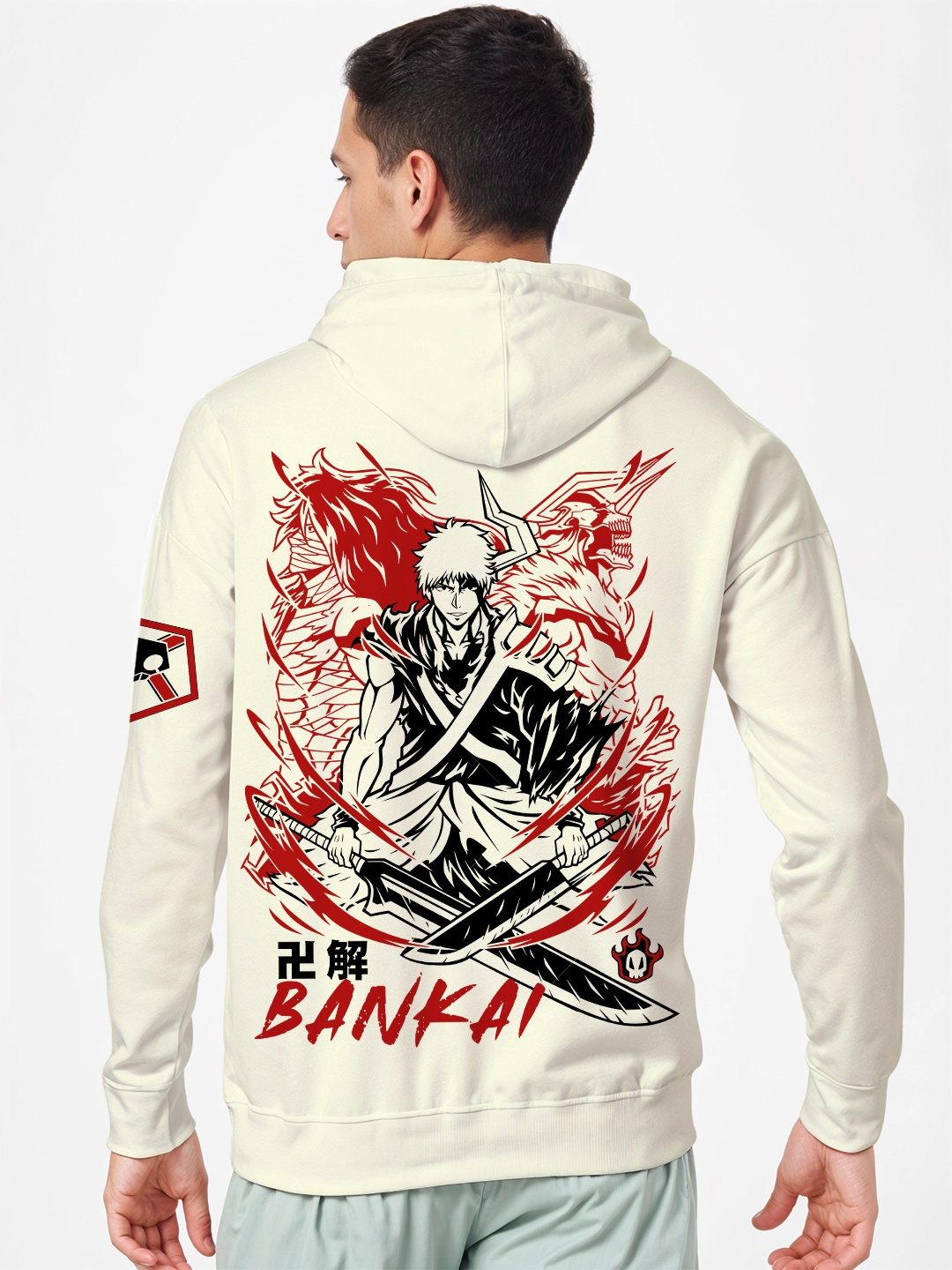 

Crazymonk Printed Anime Bleach True Bankai Oversized Fit Hooded Sweatshirt, Off white