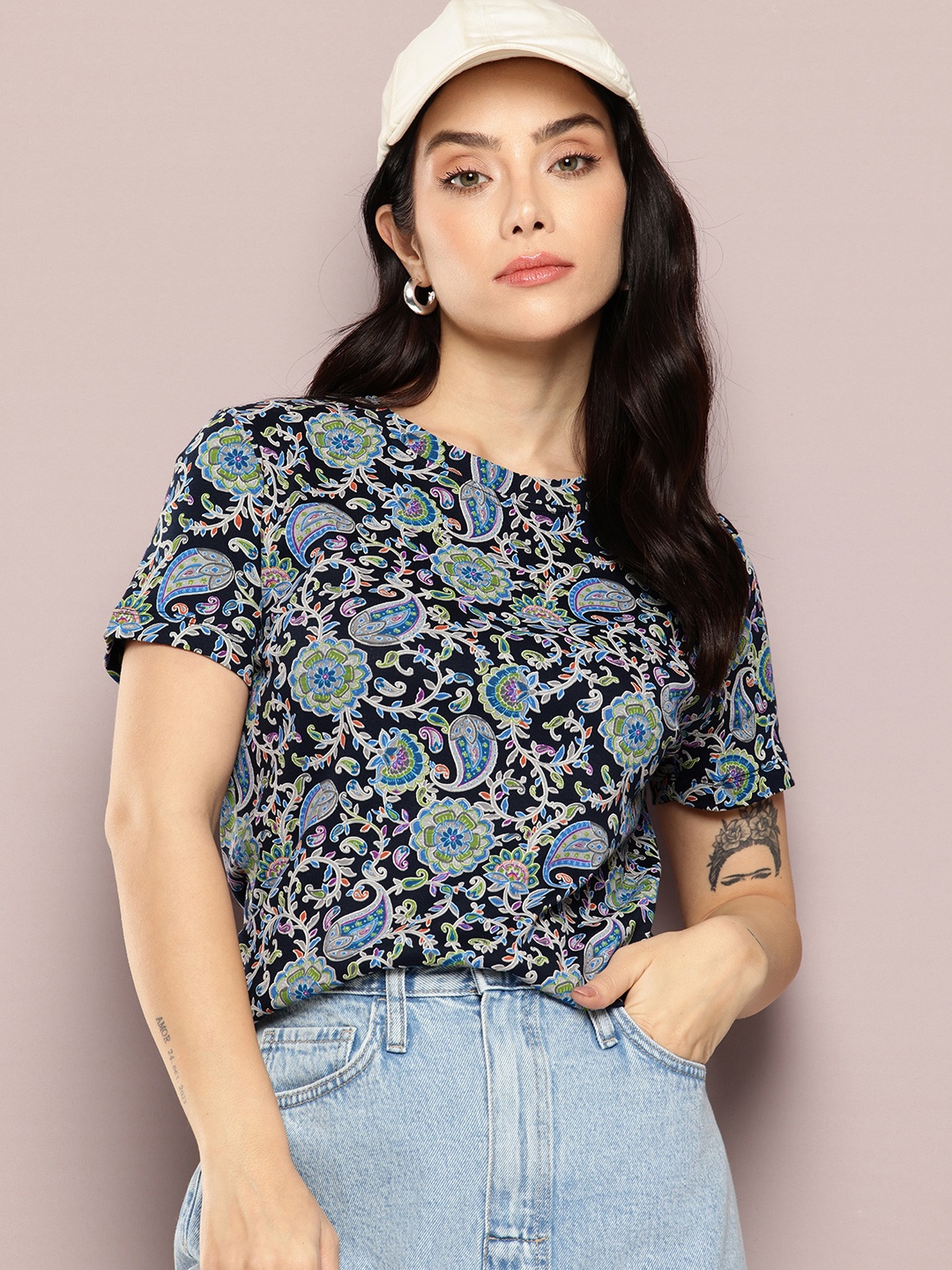 

Kook N Keech Ethnic Print Pure Cotton T-shirt, Navy blue