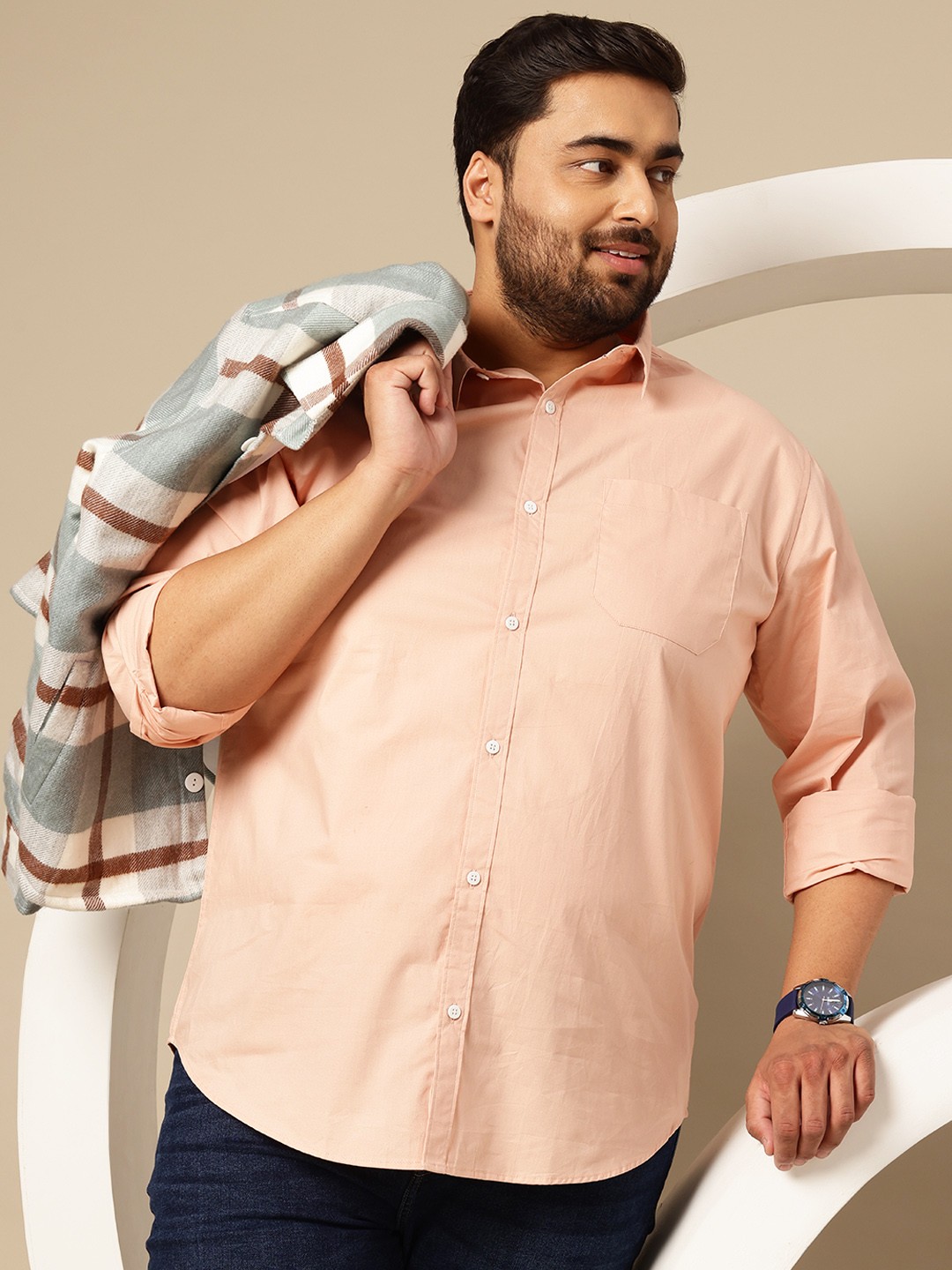 

Sztori Plus Size Premium Pure Cotton Casual Shirt, Peach
