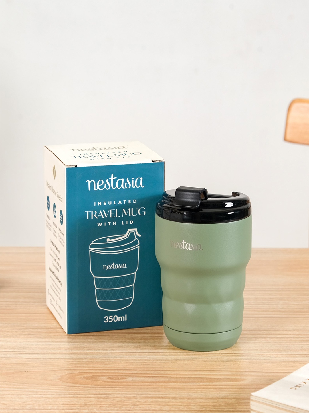 

Nestasia Sea Green & Black Insulated Coffee Tumbler With Diamond Grip 350ml