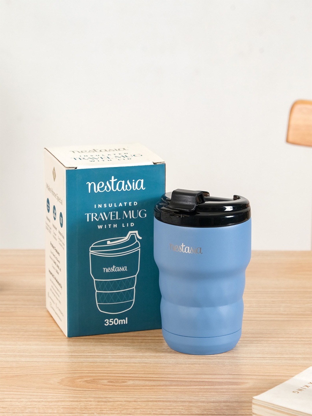 

Nestasia Blue & Black Coffee Tumbler With Airtight Flip Top Lid 350ml