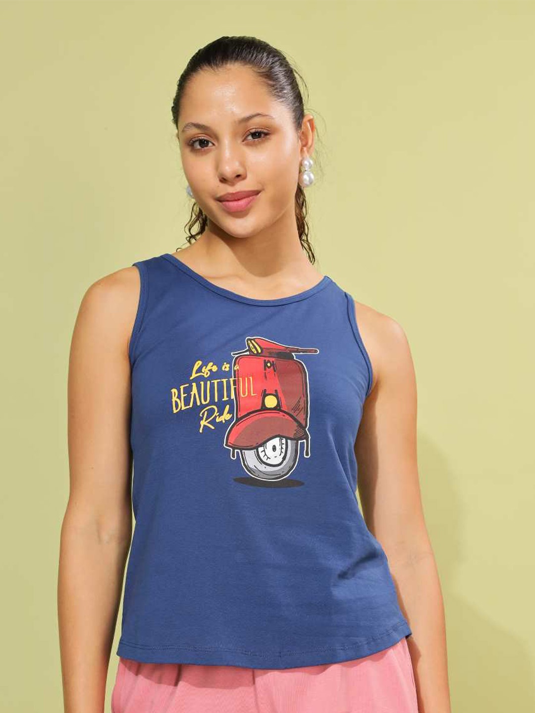 

Dollar Print Cotton Top, Blue