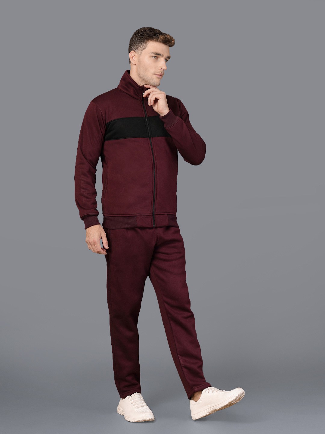 

HRX by Hrithik Roshan Men Rapid-Dry Colourblock Running Zipper Track Suit, Maroon