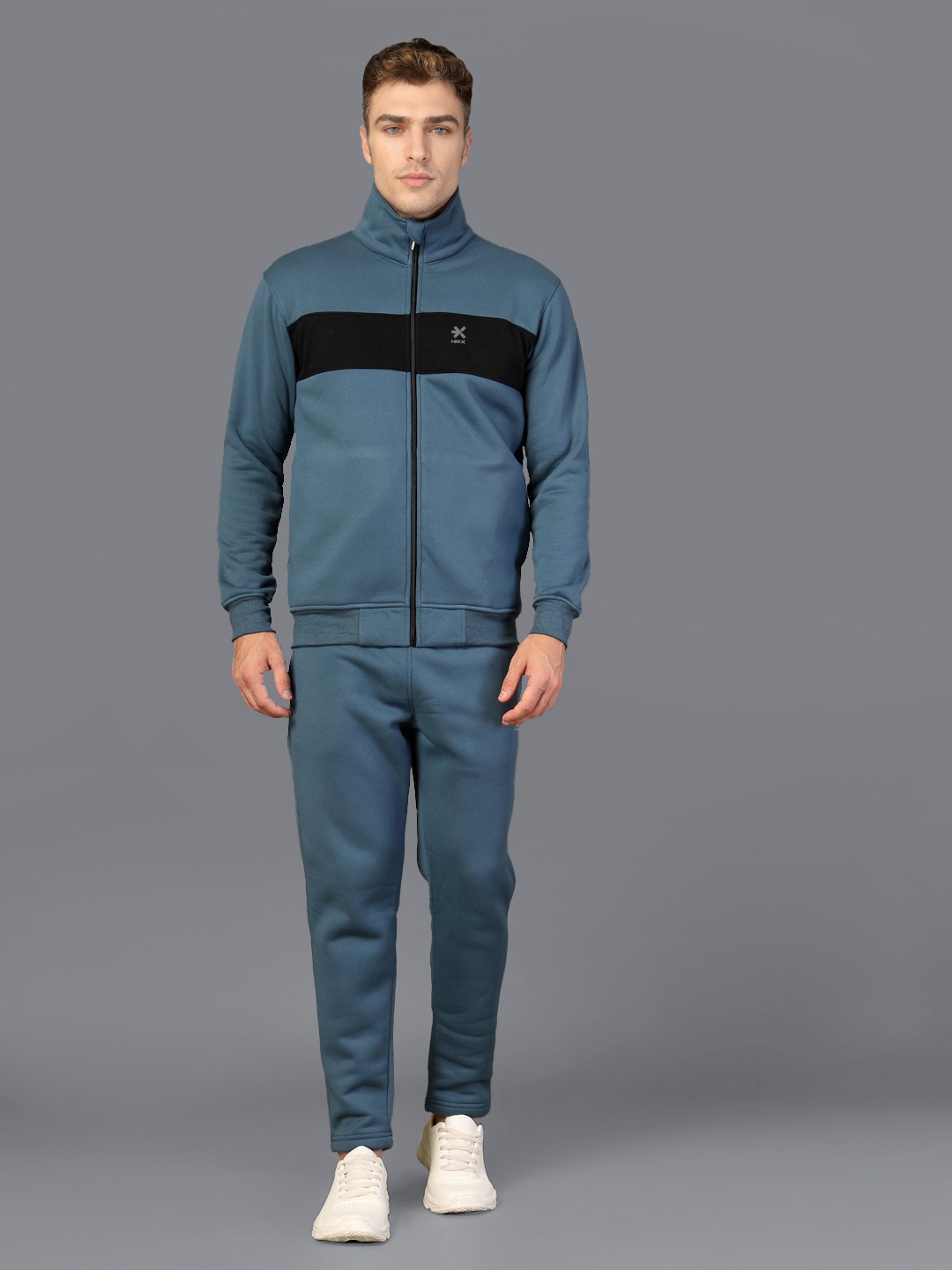 

HRX by Hrithik Roshan Men Rapid-Dry Colourblock Running Zipper Track Suit, Blue