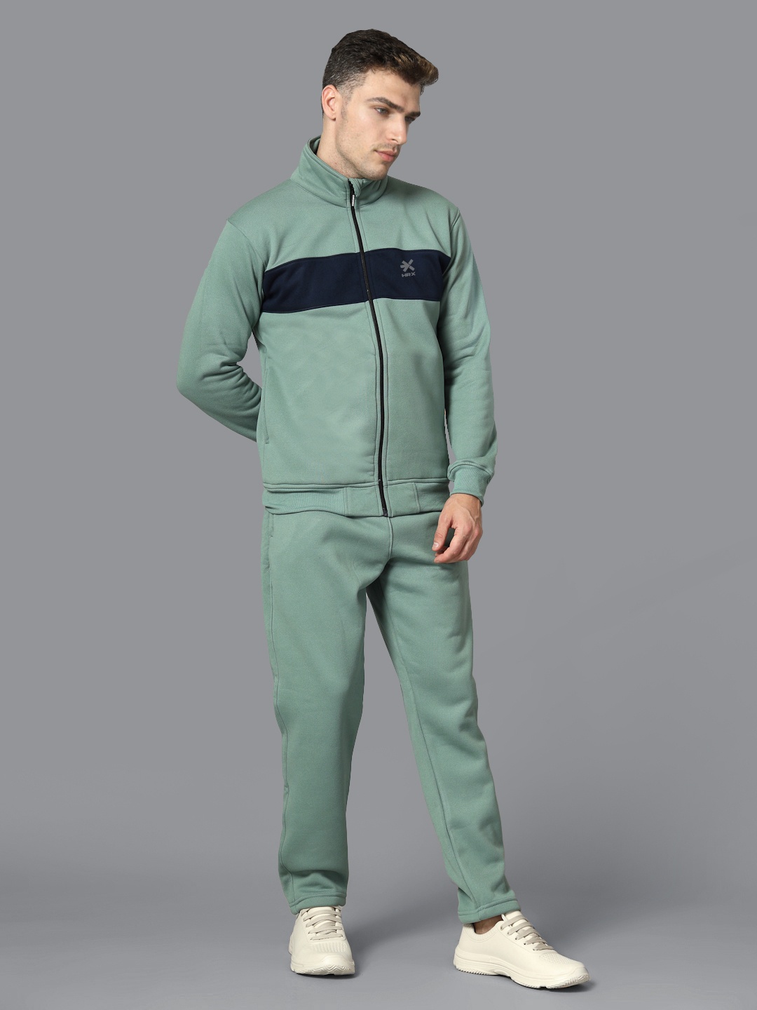 

HRX by Hrithik Roshan Men Rapid-Dry Colourblock Running Zipper Track Suit, Green