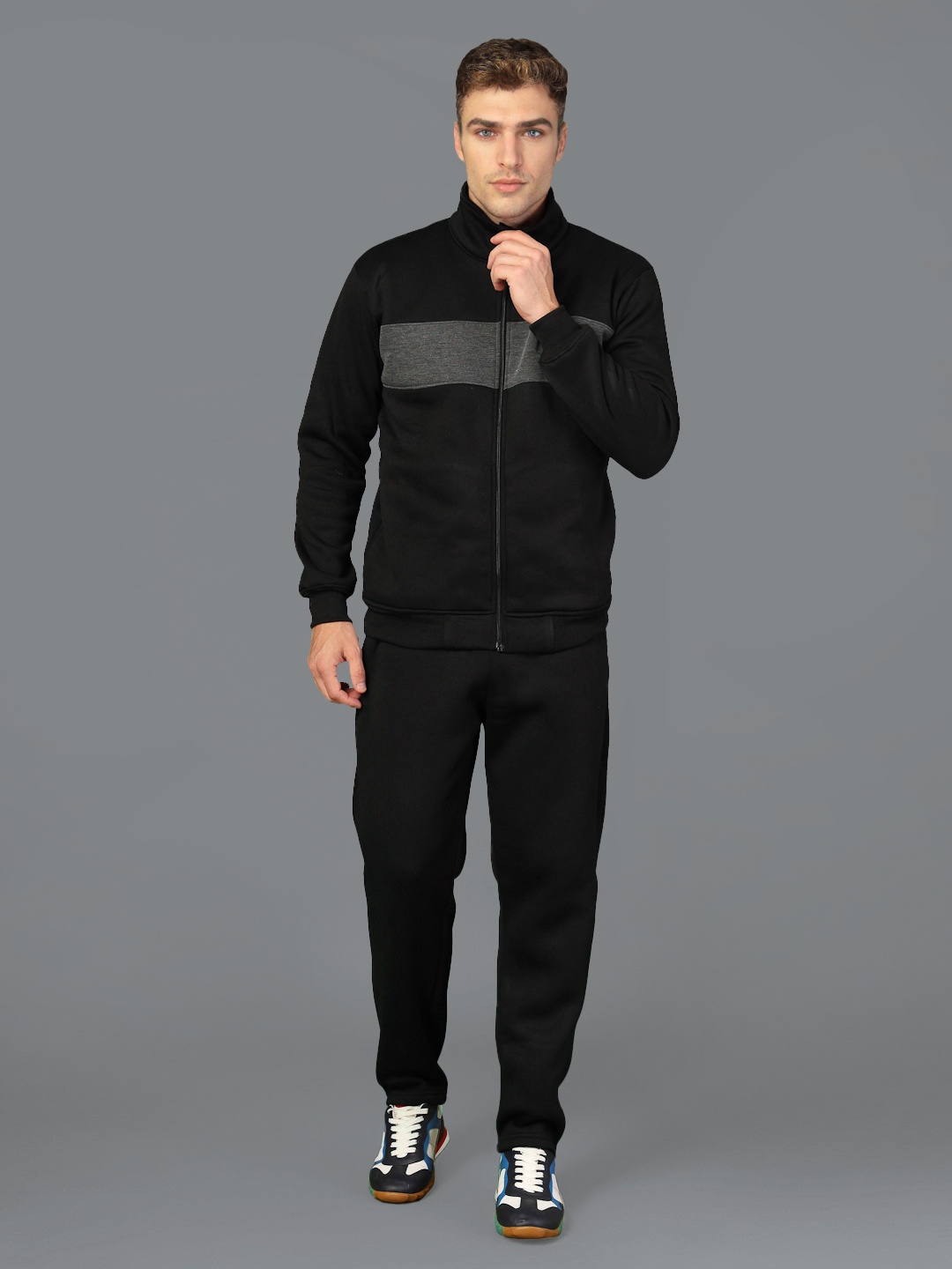 

HRX by Hrithik Roshan Men Rapid-Dry Colourblock Running Zipper Track Suit, Black