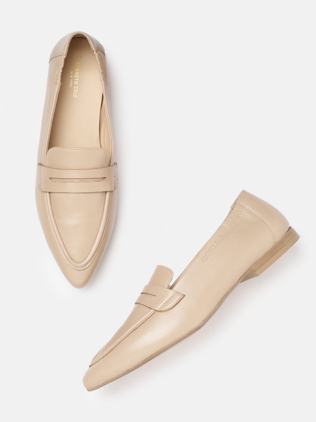 

Kenneth Cole Women Leather Penny Loafers, Beige
