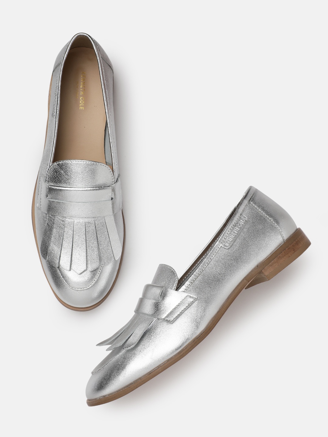 

Kenneth Cole Women Leather Loafers With Cut-Out Details, Silver