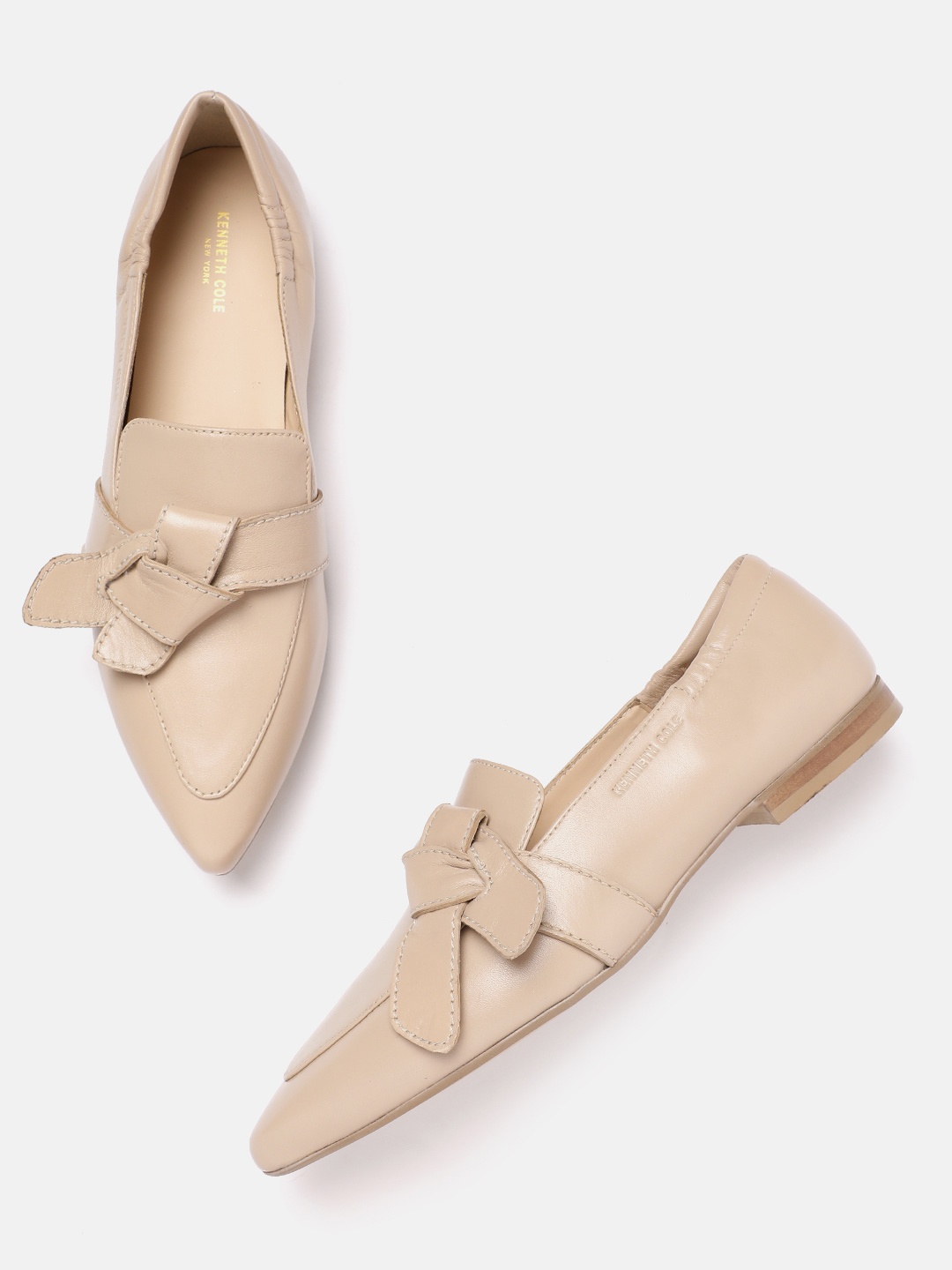 

Kenneth Cole Women Leather Knot Detail Loafers, Beige
