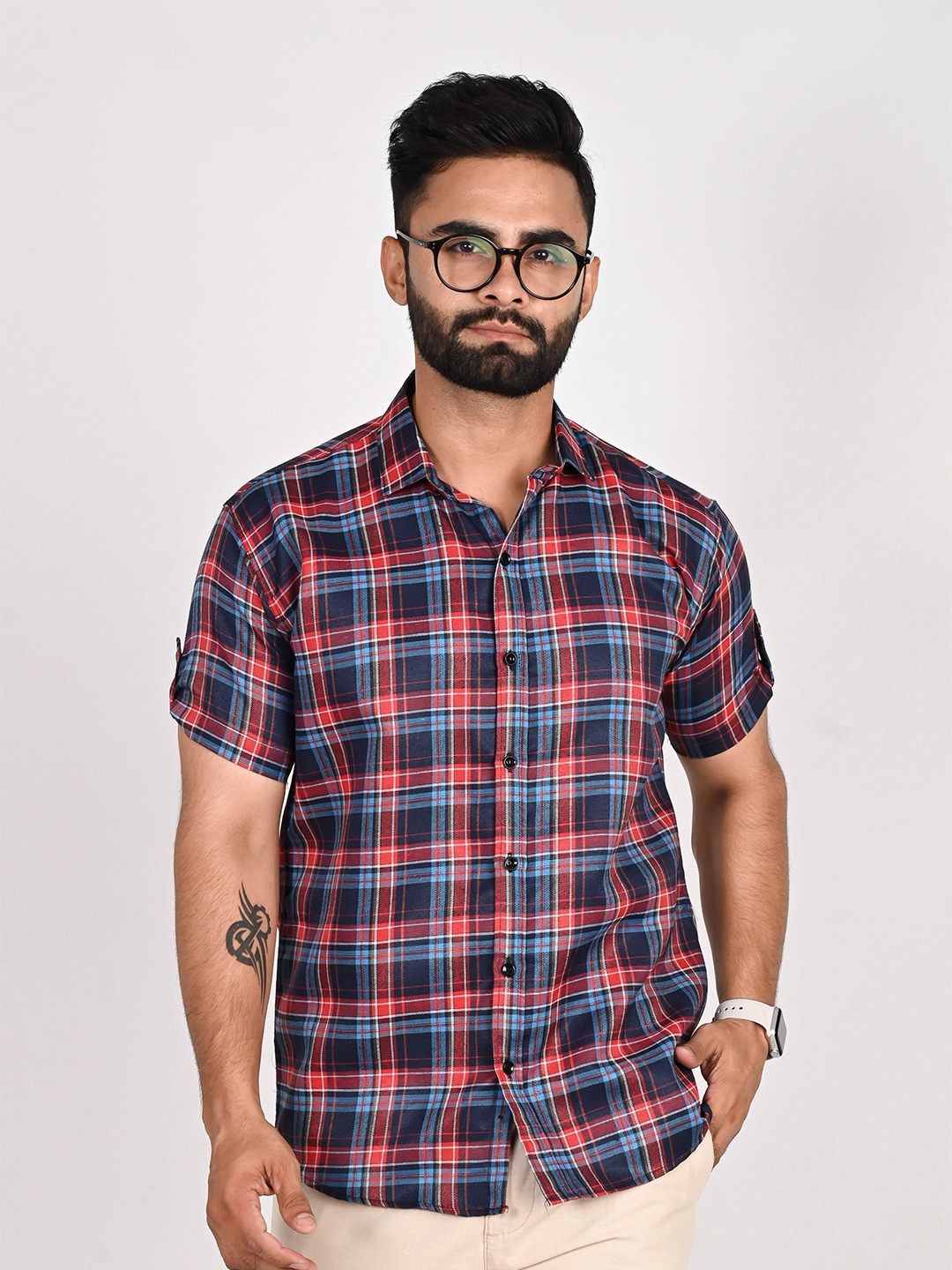 

Tanip Men Comfort Sheer Checked Casual Shirt, Blue