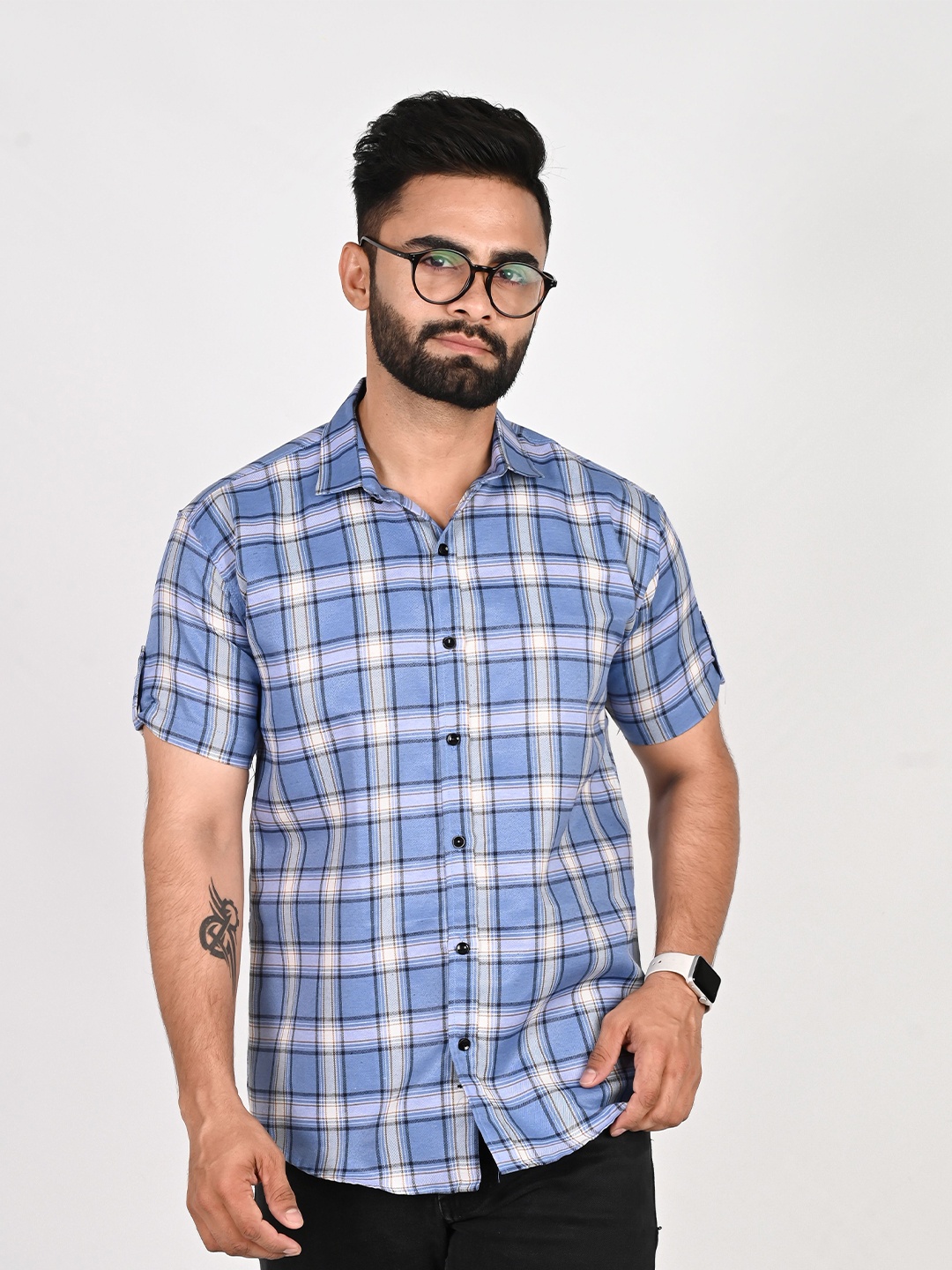 

Tanip Men Comfort Sheer Checked Casual Shirt, Blue