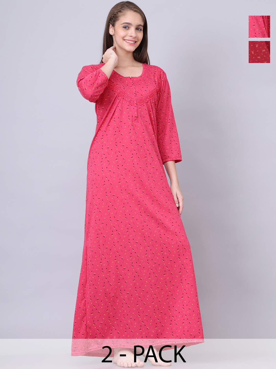 

Aartej Printed Maxi Nightdress, Fuchsia