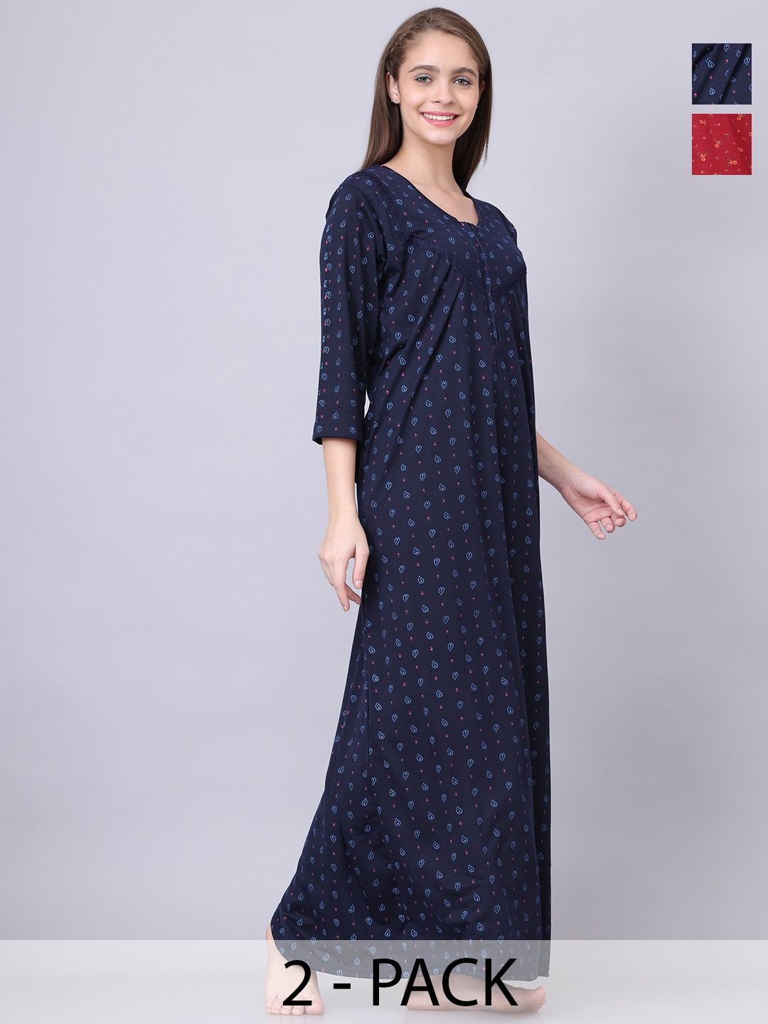 

Aartej Printed Maxi Nightdress, Maroon