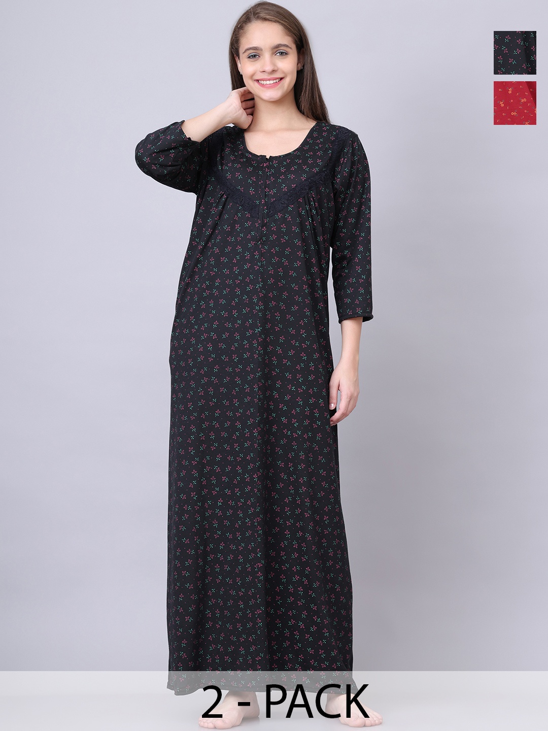

Aartej Printed Maxi Nightdress, Maroon