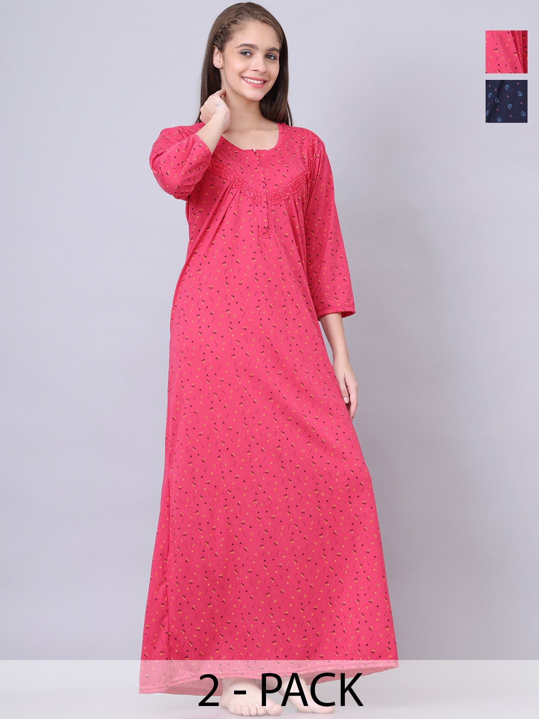 

Aartej Printed Maxi Nightdress, Fuchsia