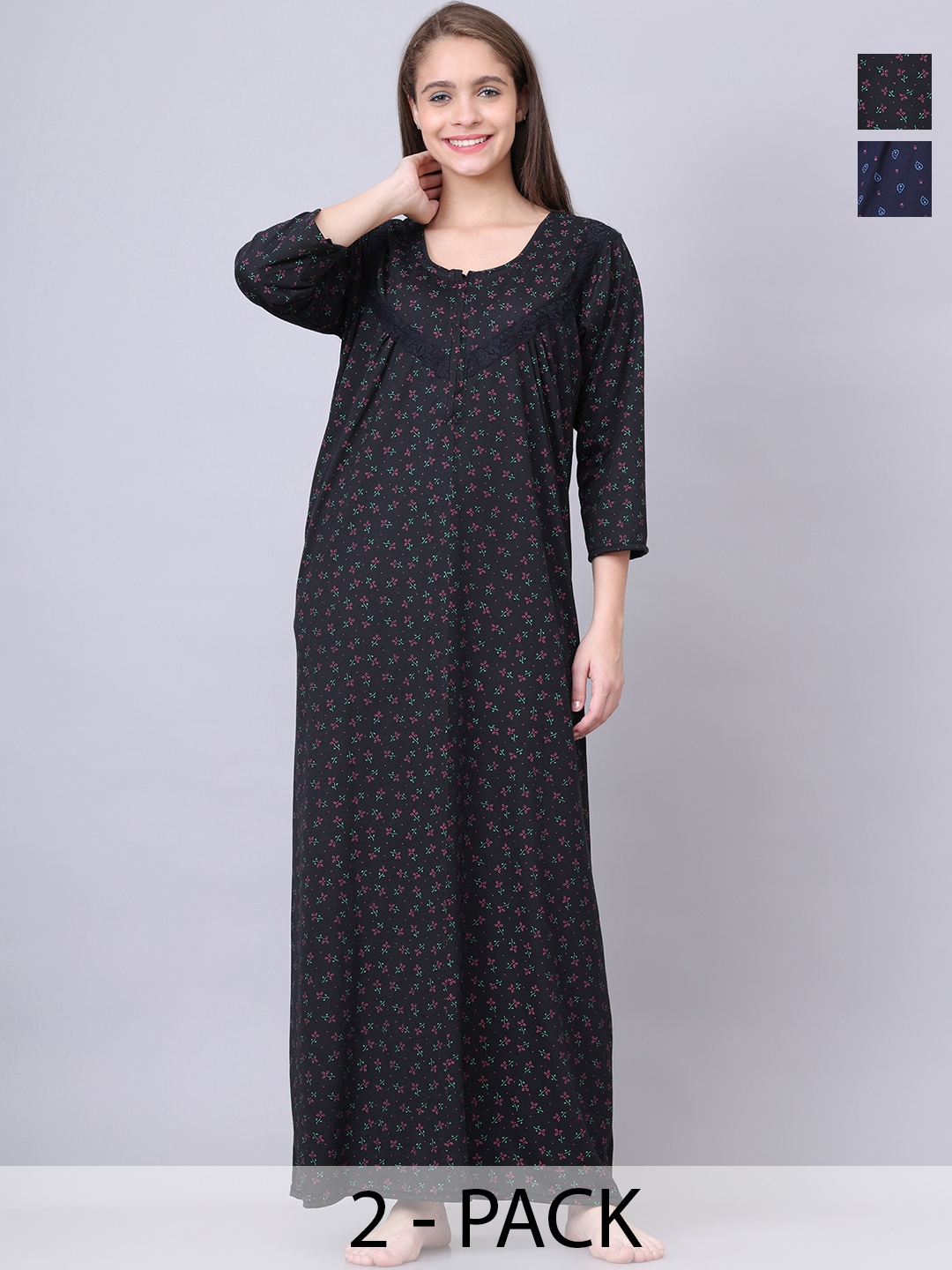 

Aartej Printed Maxi Nightdress, Navy blue