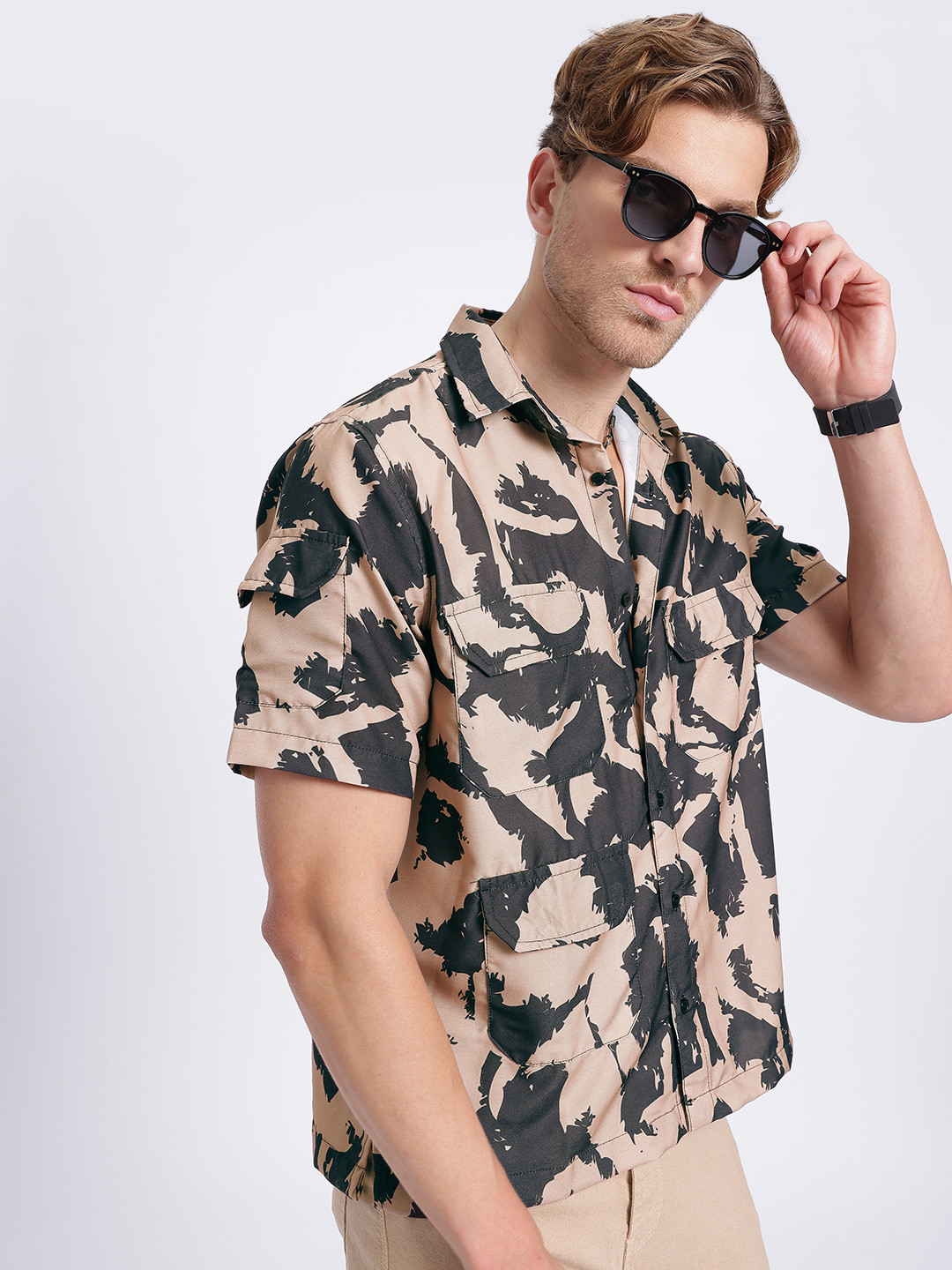 

glitchez Dream Code Printed Relaxed Fit Shirt, Beige