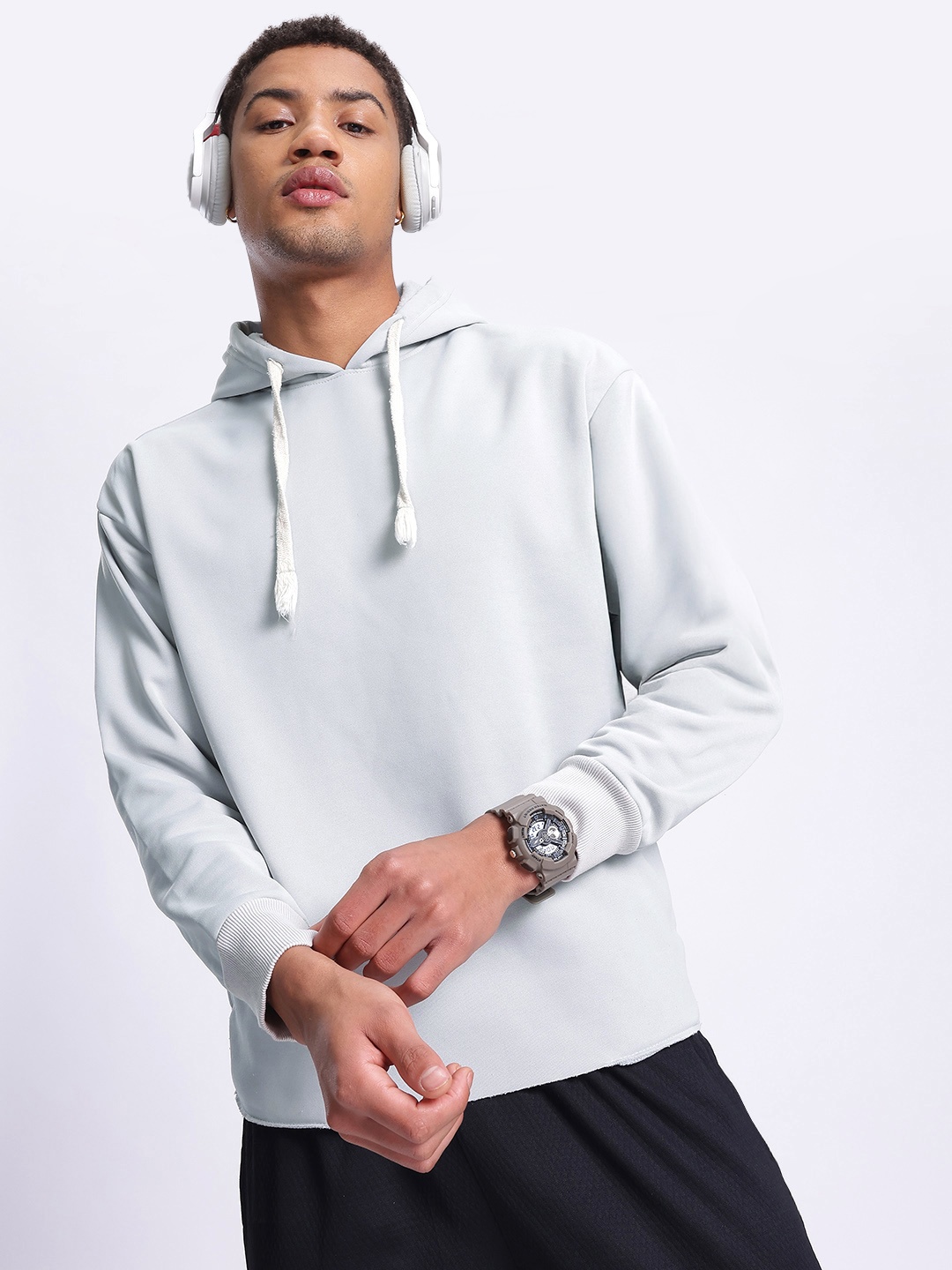 

glitchez Fuzzy On The Inside Drop-Sleeve Oversized Sweatshirt, Grey