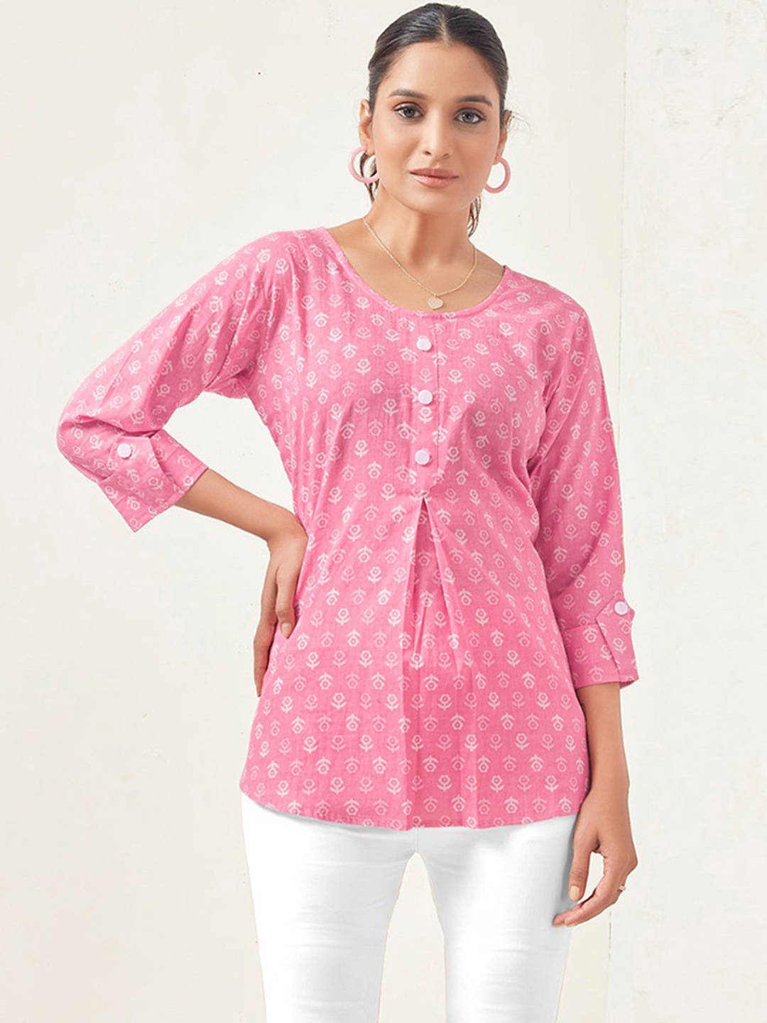 

Peachmode Floral Print Cotton Top, Pink