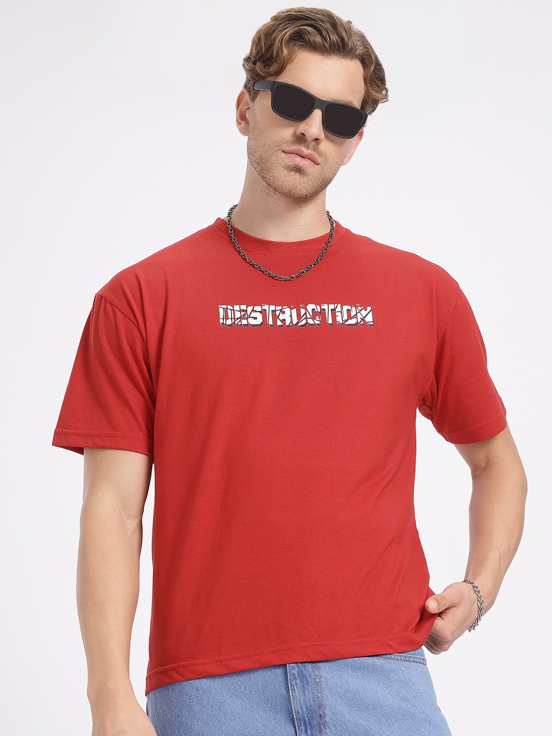 

glitchez Typography Rizz Soft Relaxed Comfort T-Shirt, Red