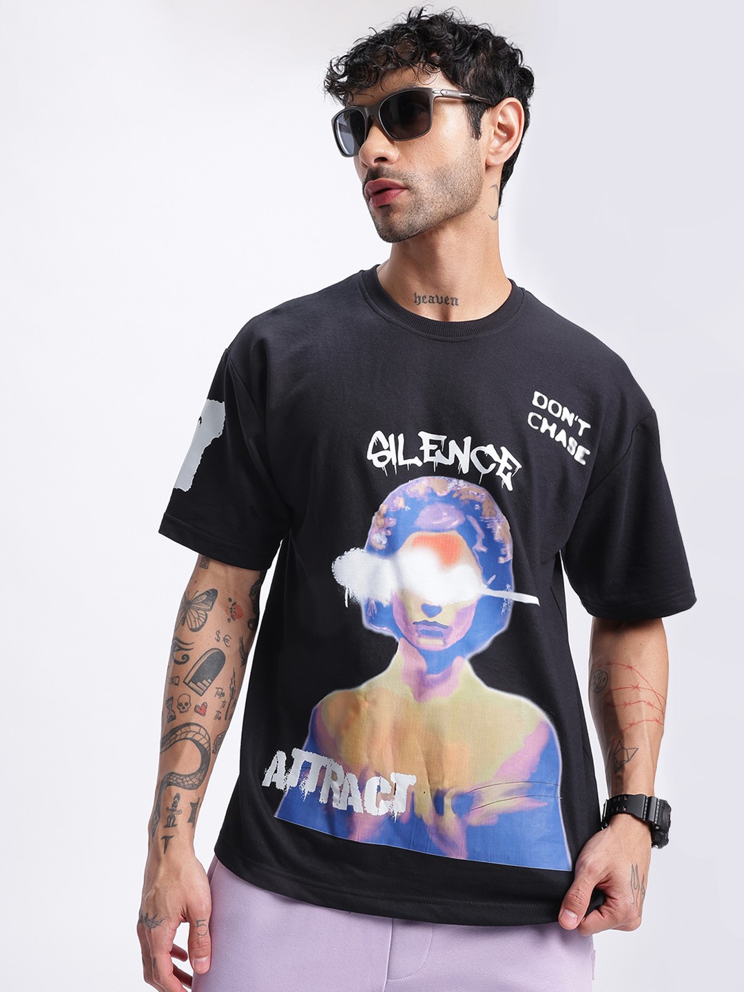 

glitchez Witty Wear Printed Oversized T-shirt, Black