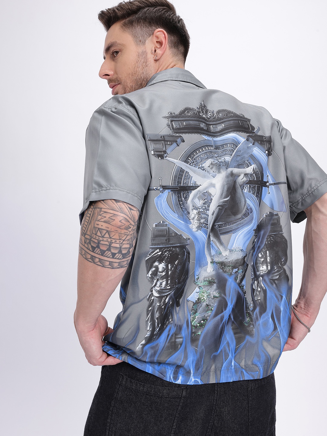 

glitchez Soft & Sleek Printed Relaxed Fit Shirt, Grey