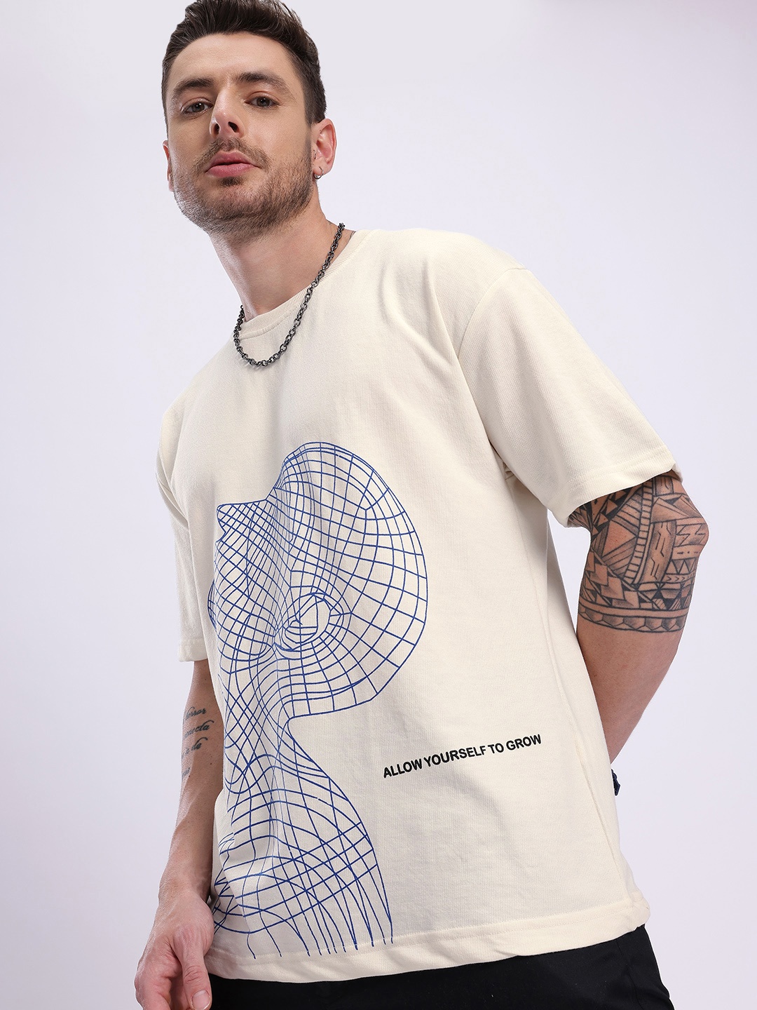 

glitchez Drip Wave Printed Oversize T-shirt, Off white
